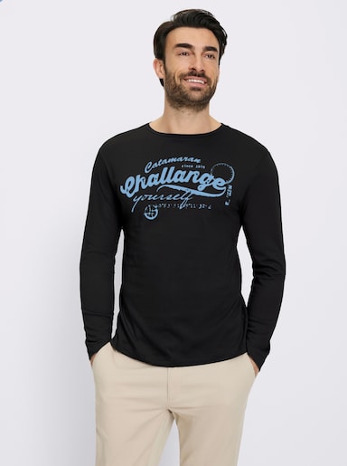 Catamaran Langarmshirt mit Front-Print - schwarz-bleu-bedruckt