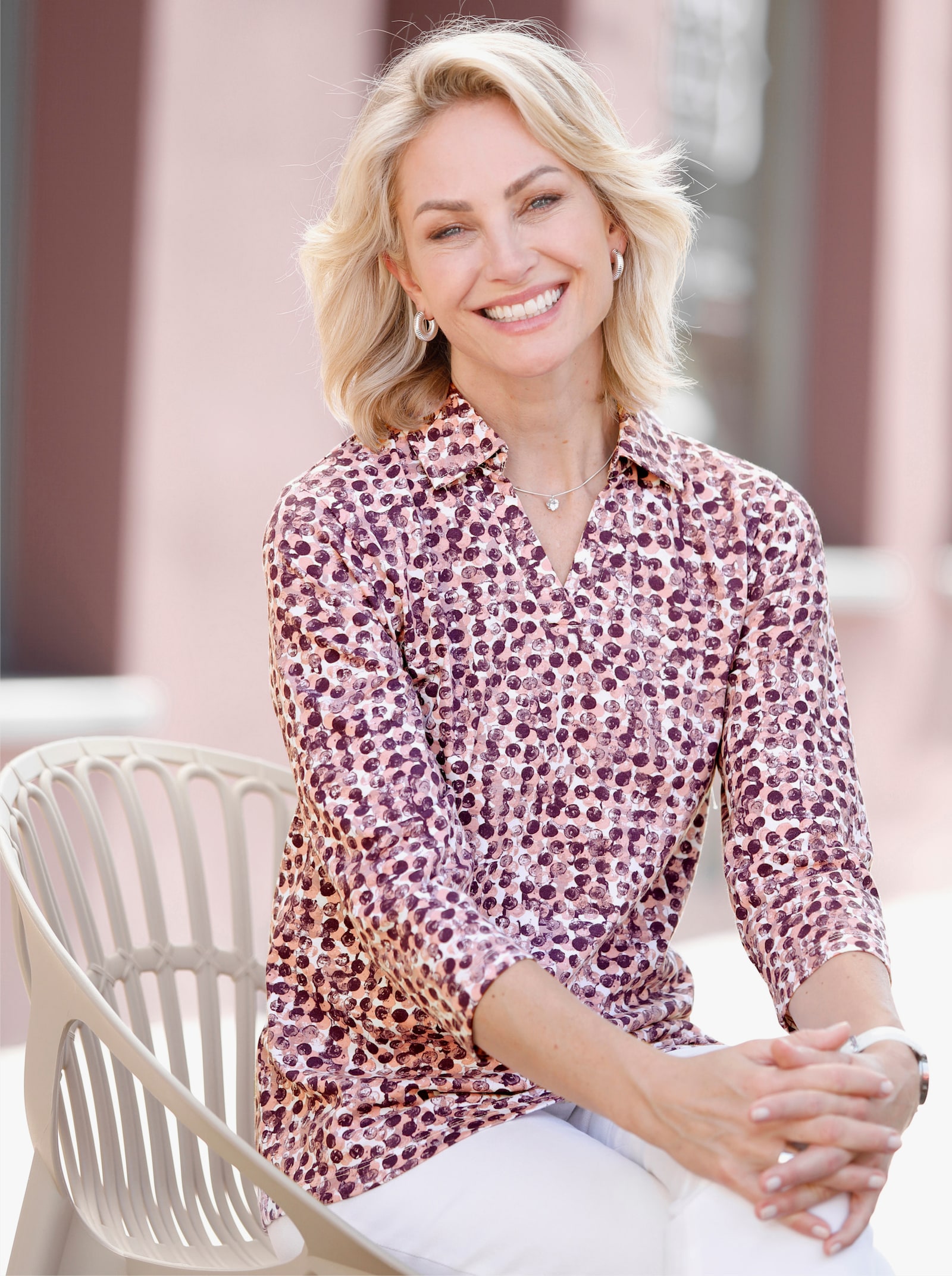 Poloshirt met GOTS-certificering - mauve/ecru bedrukt