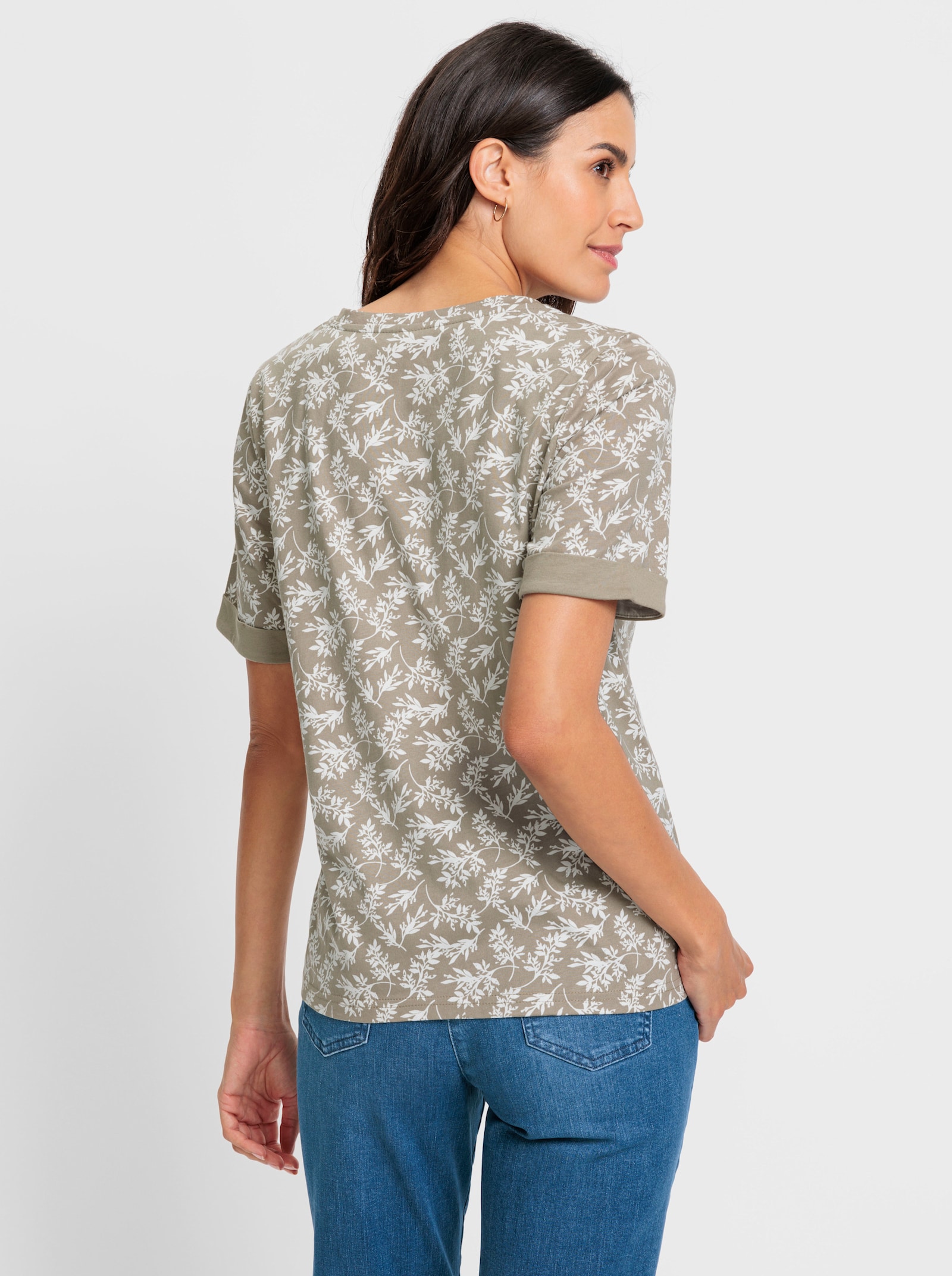 Print-Shirt mit Aufschlag, uni - schlamm-bedruckt