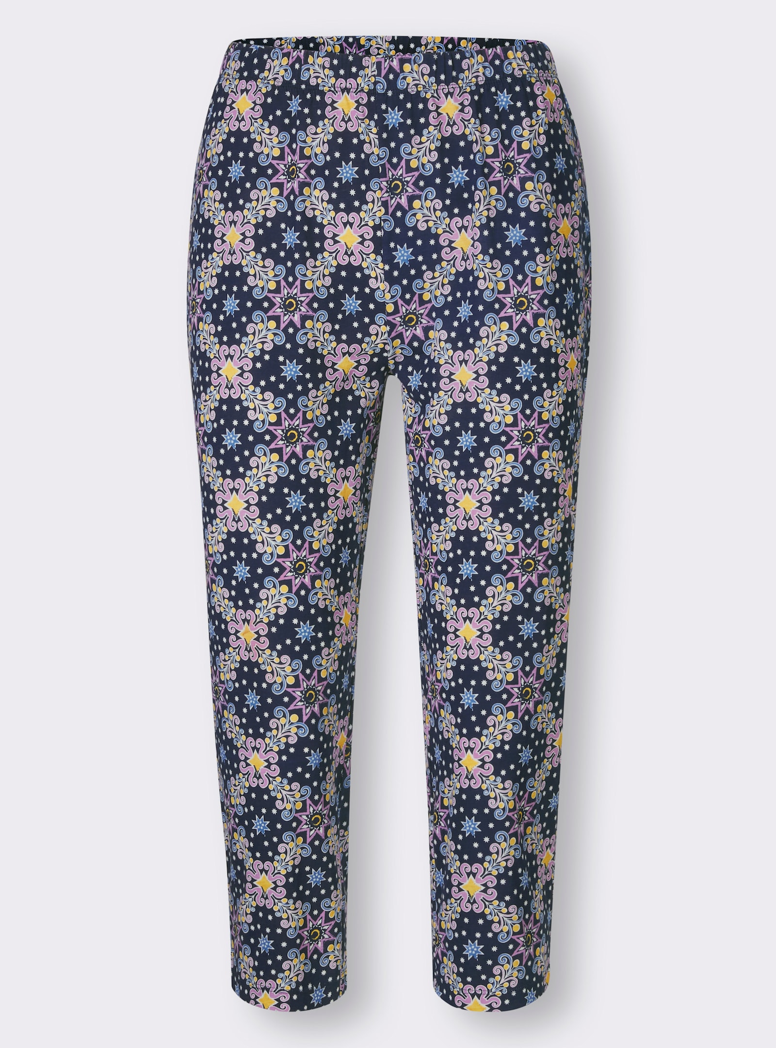 wäschepur Schlafanzug mit allover bedruckter 3/4-Hose - gelb-marine-bedruckt