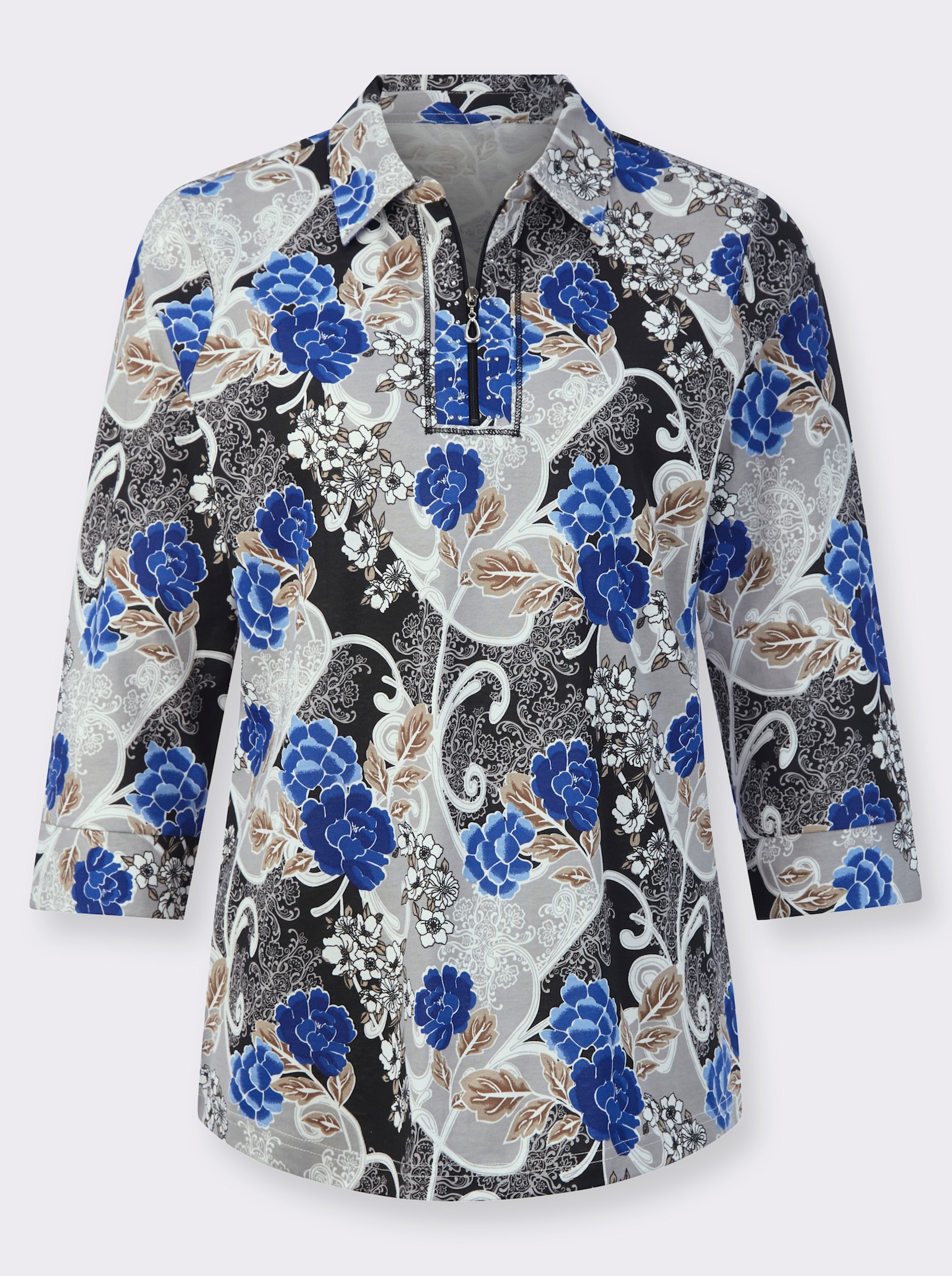 Poloshirt met glittersteentjes - steengrijs/koningsblauw bedrukt