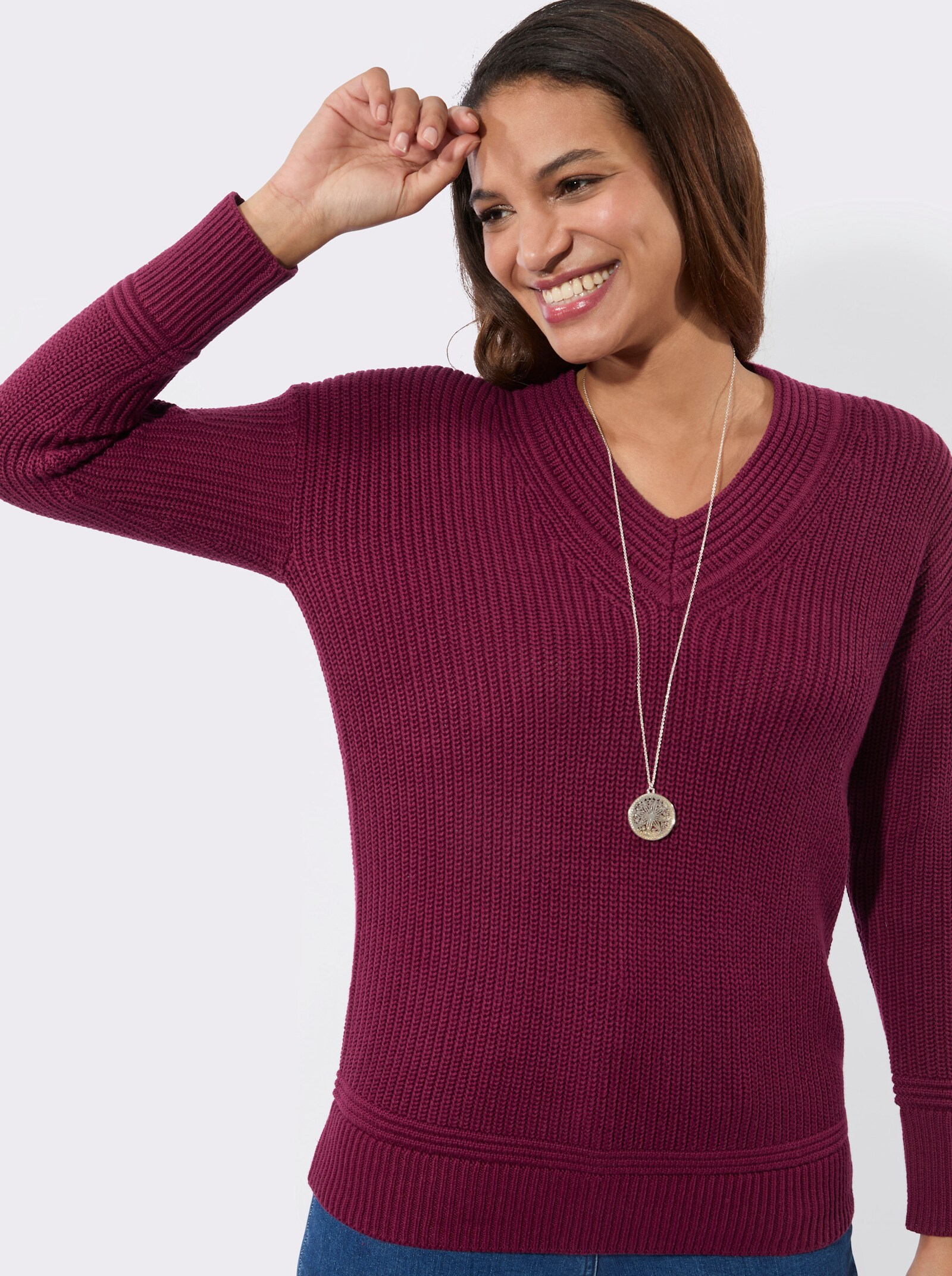 V-Ausschnitt-Pullover - bordeaux