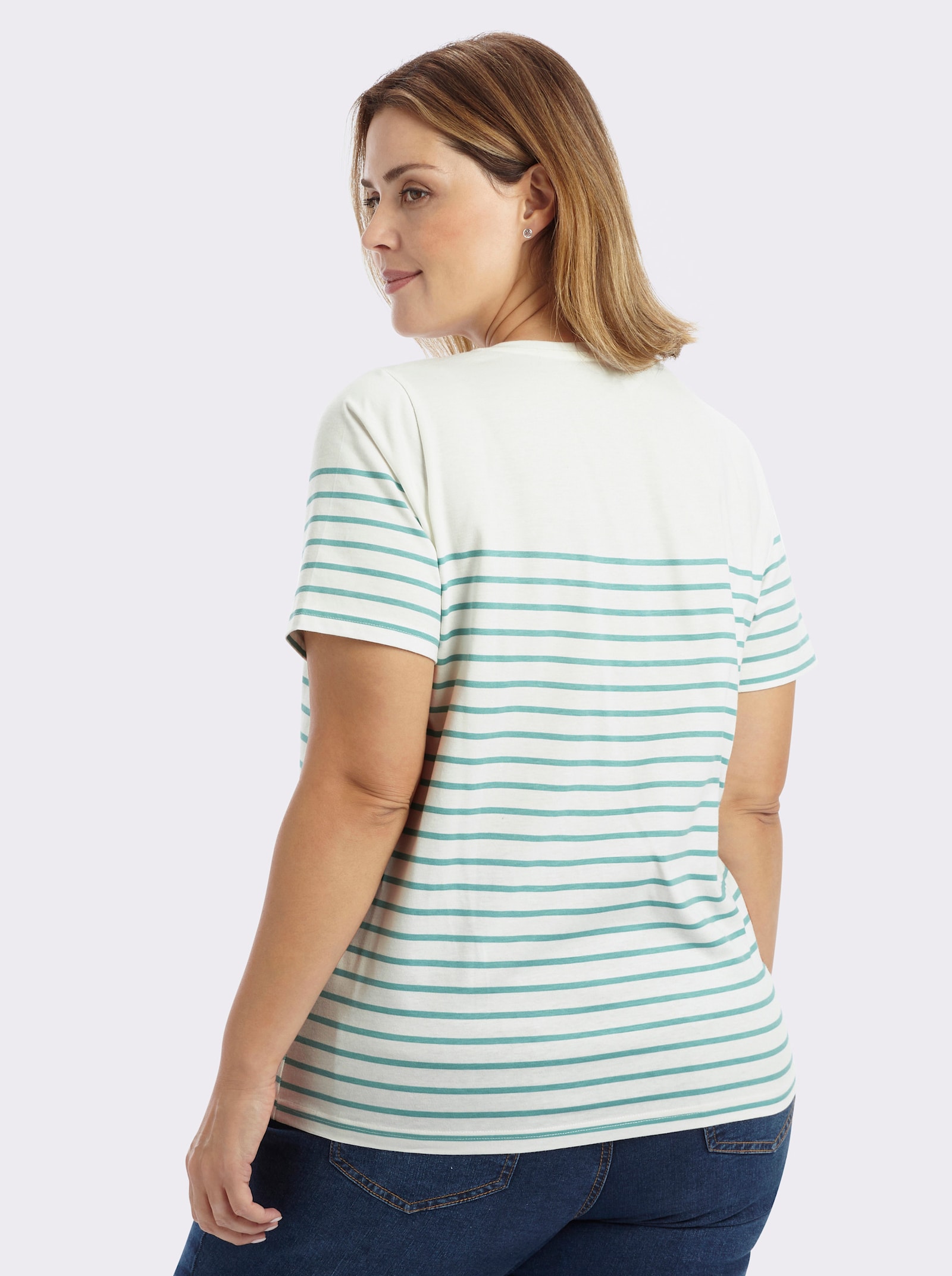 Kurzarmshirt aus zertifizierter Bio-Baumwolle - ecru-salbei-bedruckt