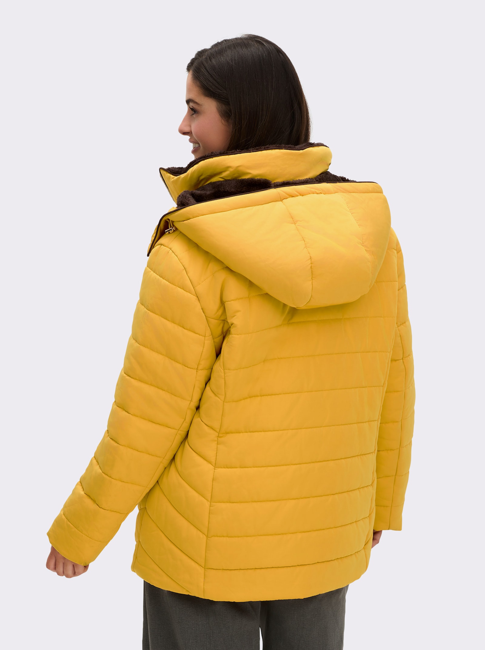 Steppjacke mit Teddy-Fleece innen - curry