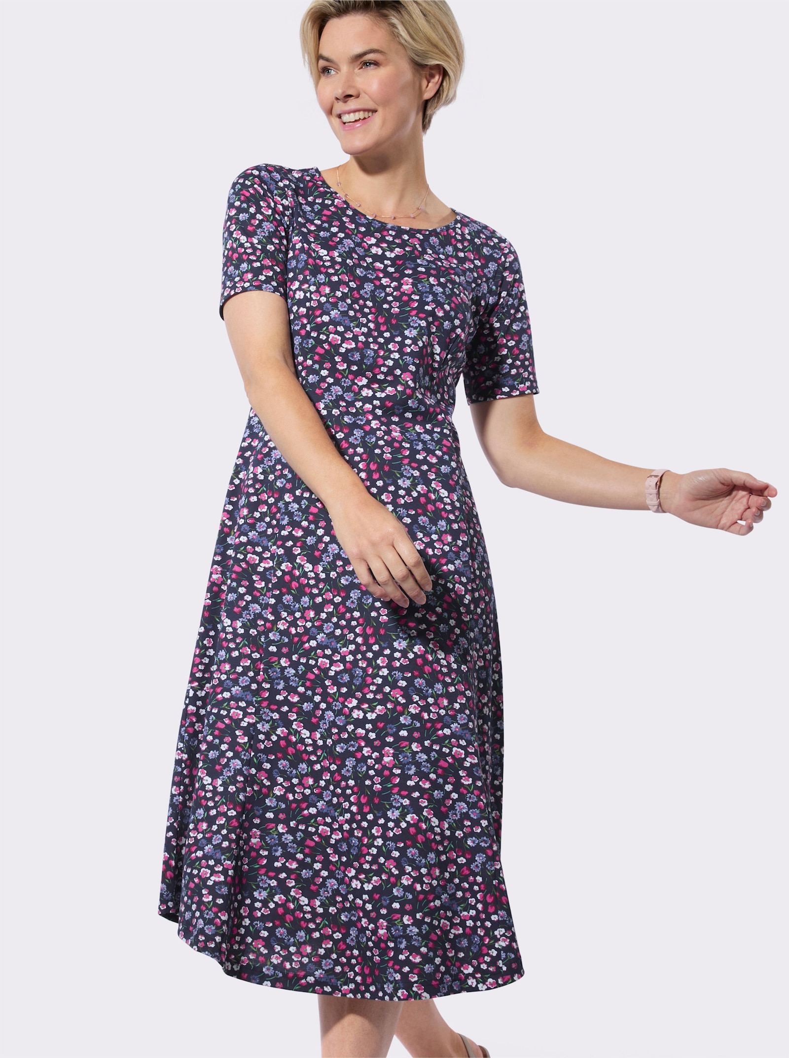 Sommerkleid - marine-fuchsia-bedruckt