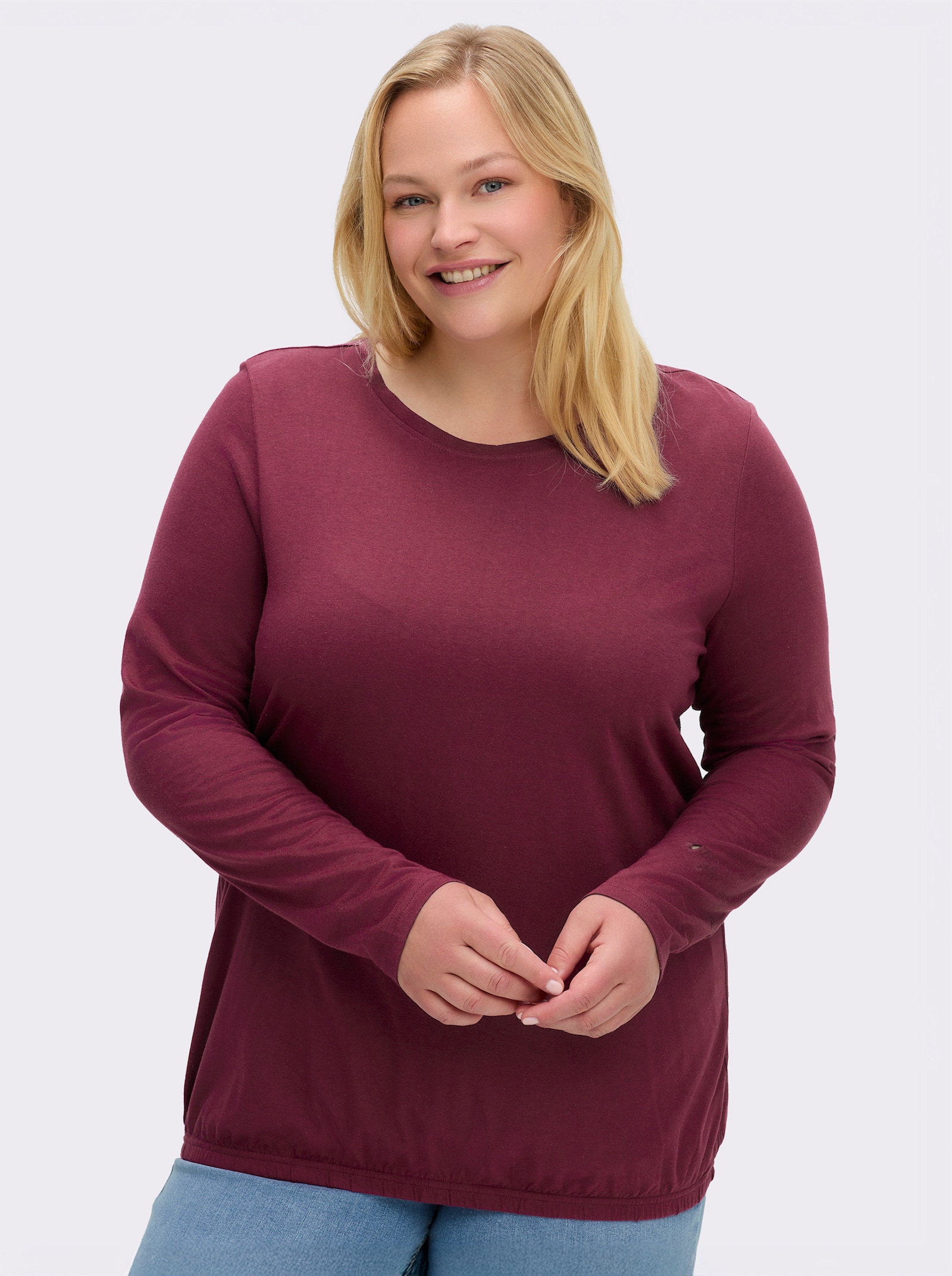 sheego Shirt mit Gummizug am Saum - bordeaux-burgund