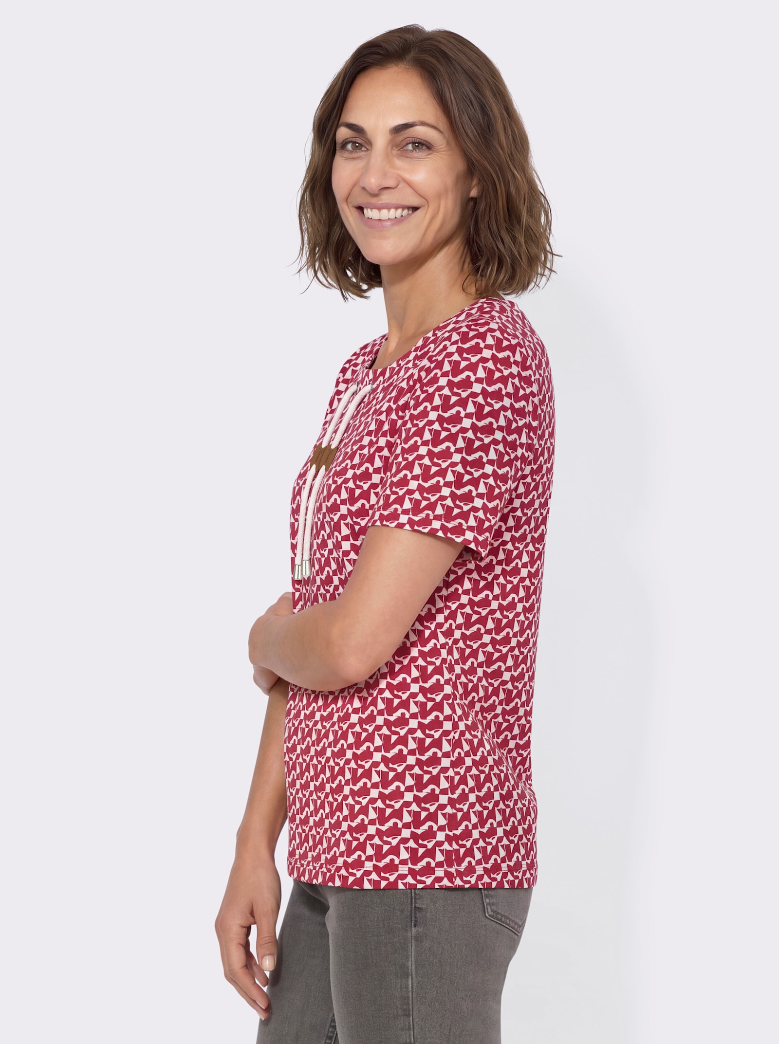 Shirt mit Druck - rot-ecru-bedruckt
