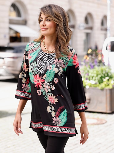 Tunikashirt - schwarz-flamingo-bedruckt