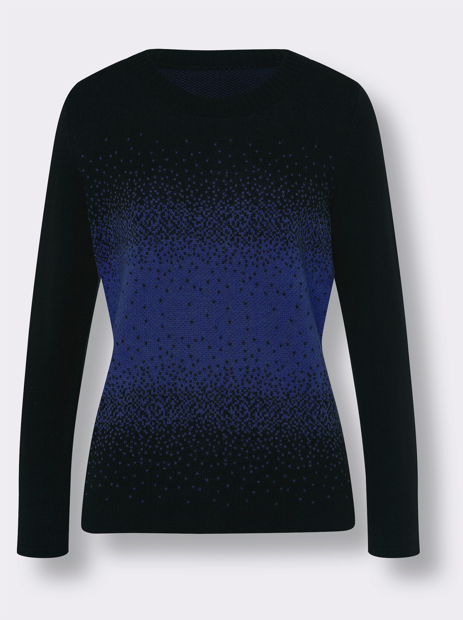 Rundhalspullover mit Farbverlauf - schwarz-royalblau-gemustert