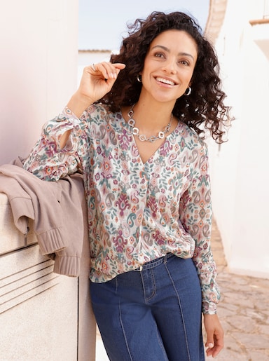  Druckbluse in Schlupfform - champagner-jade-bedruckt