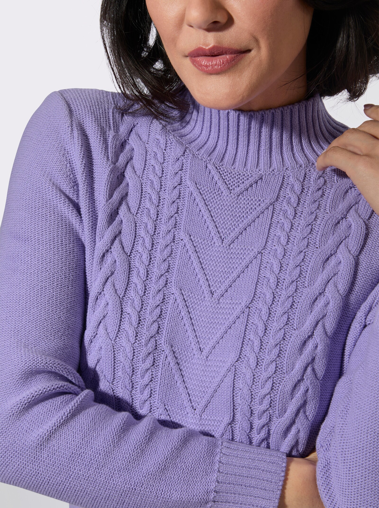 Lange pullover met kabelstructuurpatroon - lavendel