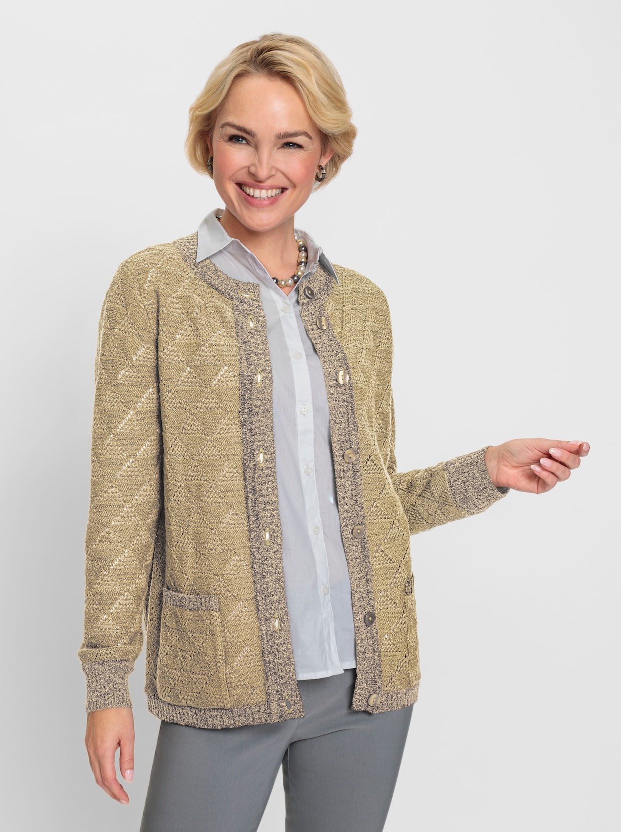 Blusenjacke - vanille-beige-gemustert