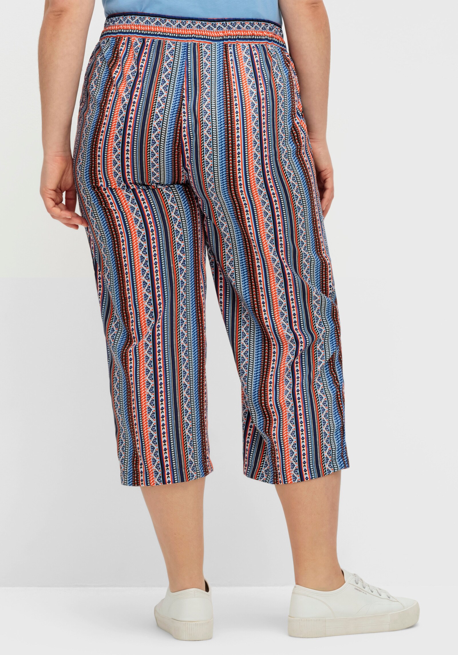Culotte mit zwei Taschen - aqua-orange-gestreift + royalblau