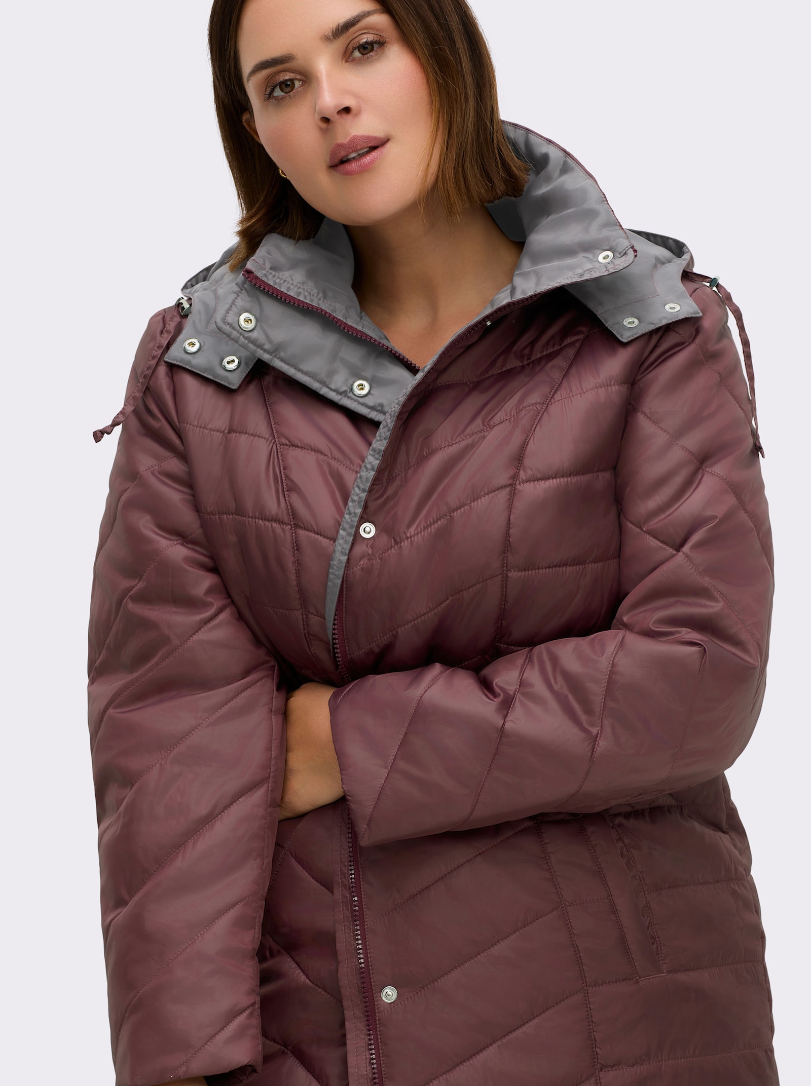 Steppjacke mit Kontrastfutter - bordeaux-grau