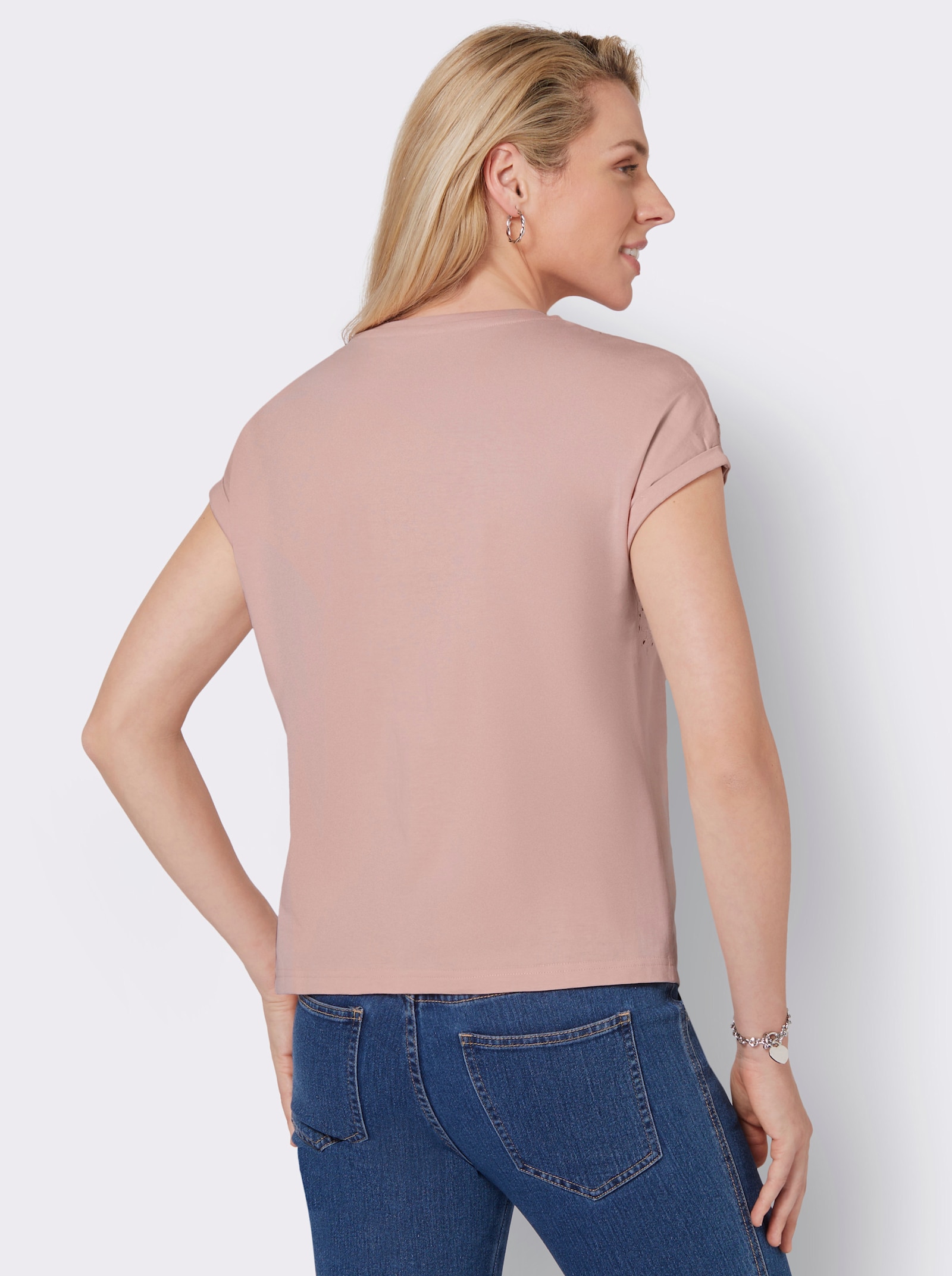 Rundhalsshirt mit Lochstickerei - puder