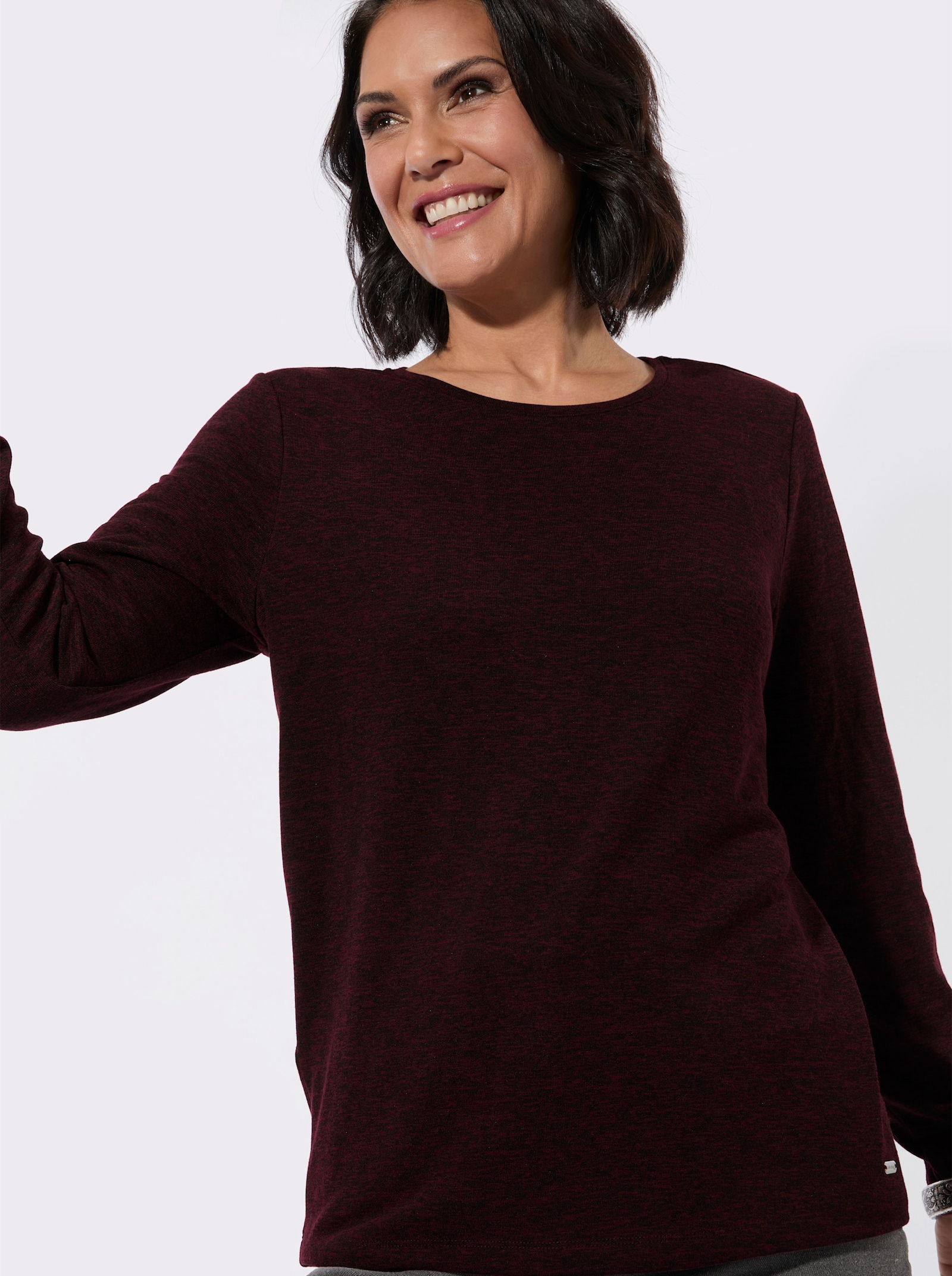 Rundhalsshirt mit Jacquard-Muster - bordeaux-meliert