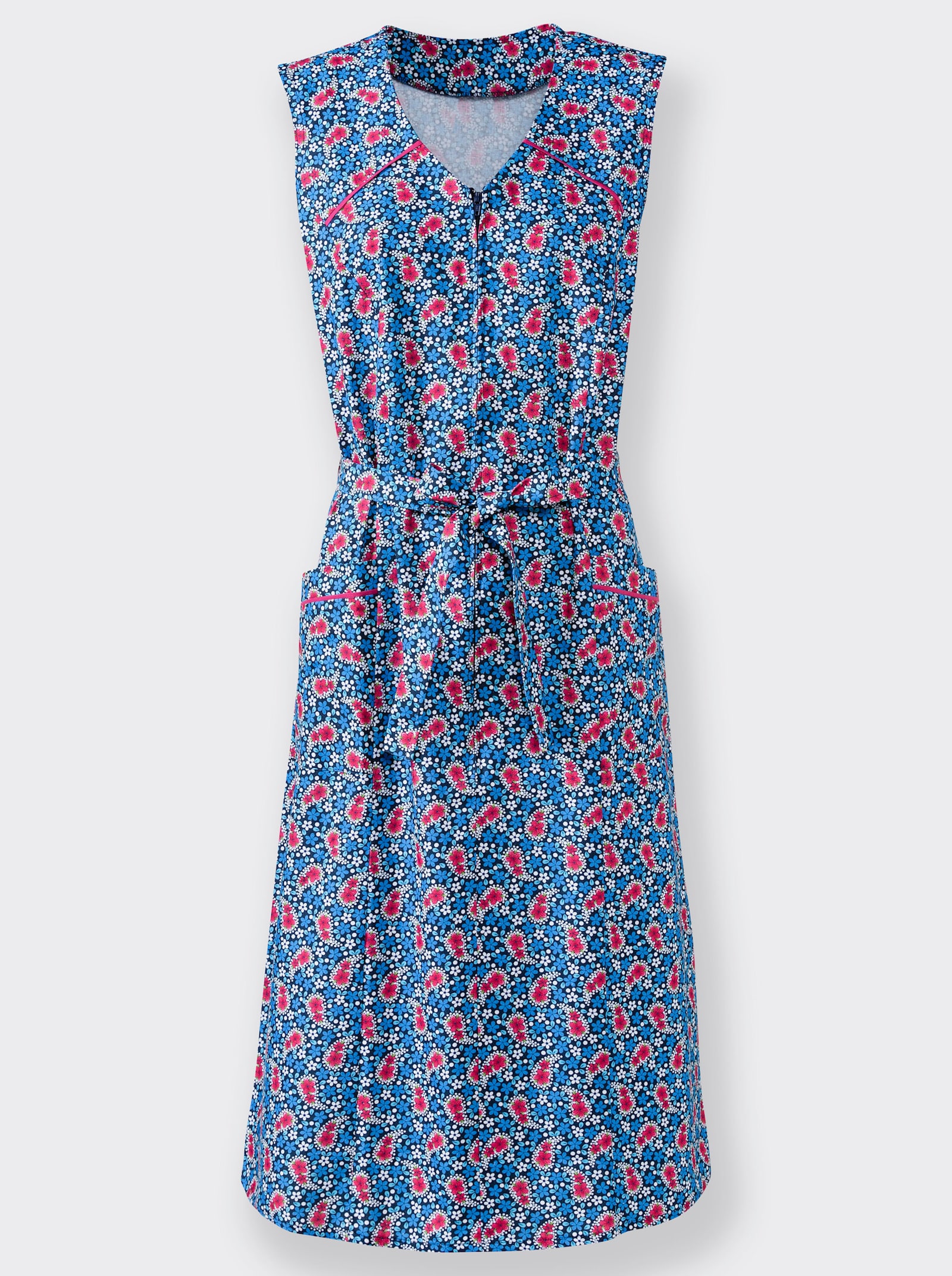 RV-Schürze mit V-Ausschnitt - royalblau-himbeere-bedruckt