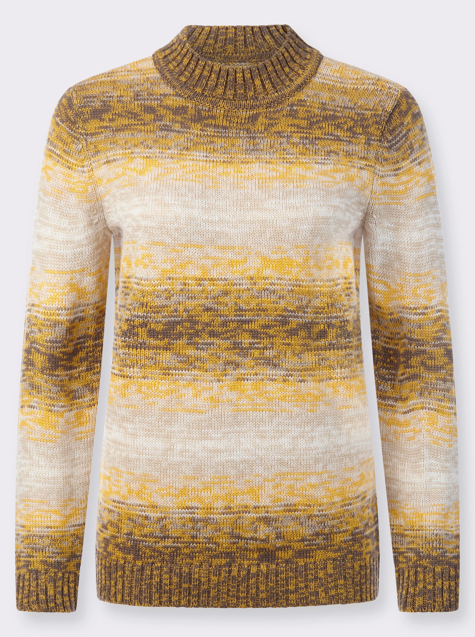 Stehkragenpullover in trageangenehmer Qualität - ocker-dunkeltaupe-geringelt