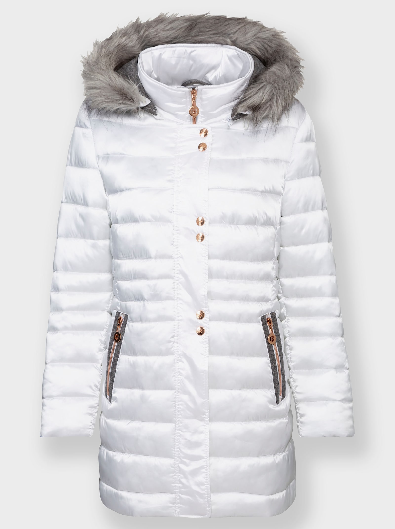 Steppjacke mit Pelz-Imitat - weiss