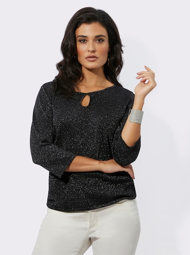 3/4 Arm-Pullover mit luftigem Lyocell-Anteil - schwarz