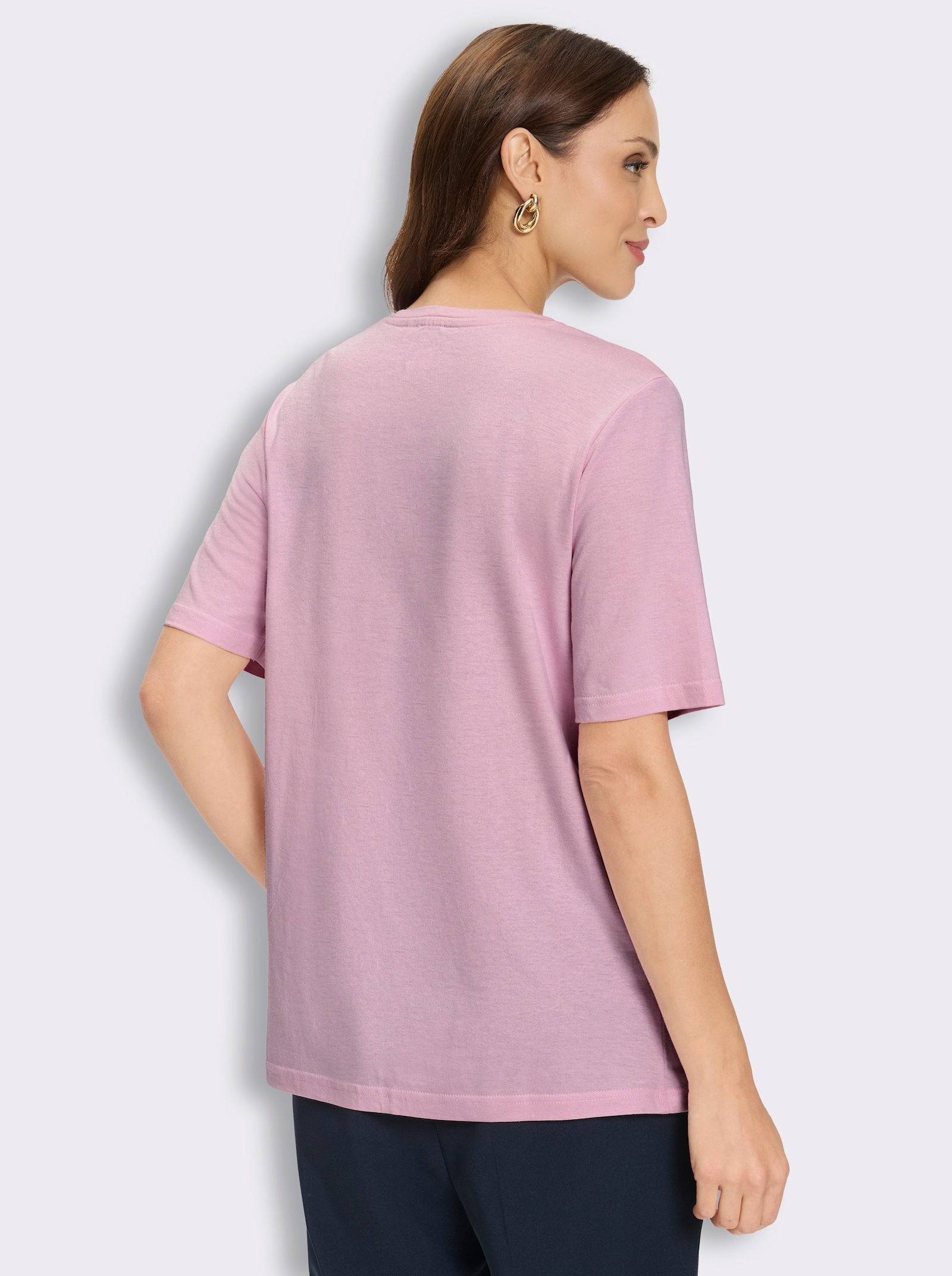 Kurzarmshirt mit Glitzersteinchen - rosé