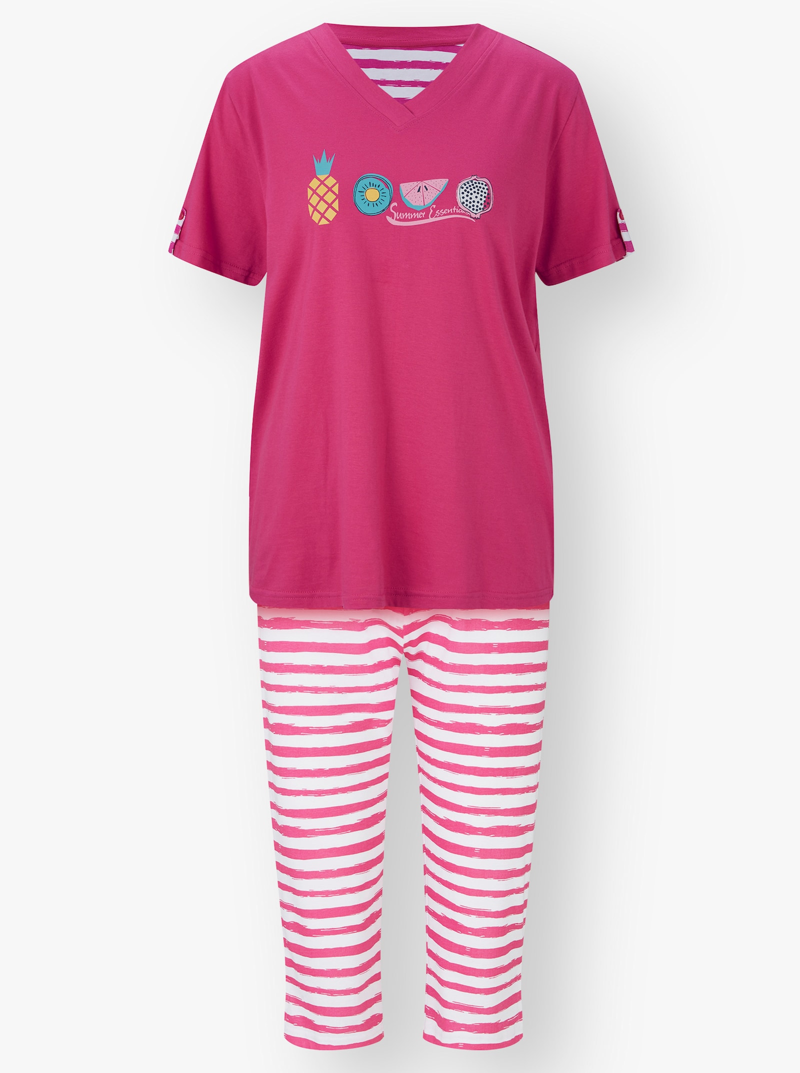 Comtessa Capri pyžamá, jednoduchý džersej - Fuksiová + fuksiová pruhovaná