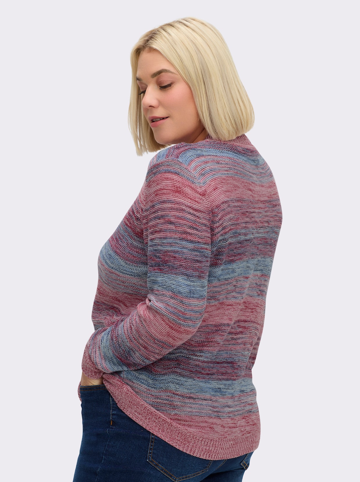 Stehkragenpullover in Melange-Optik - altrosa-mittelblau-meliert