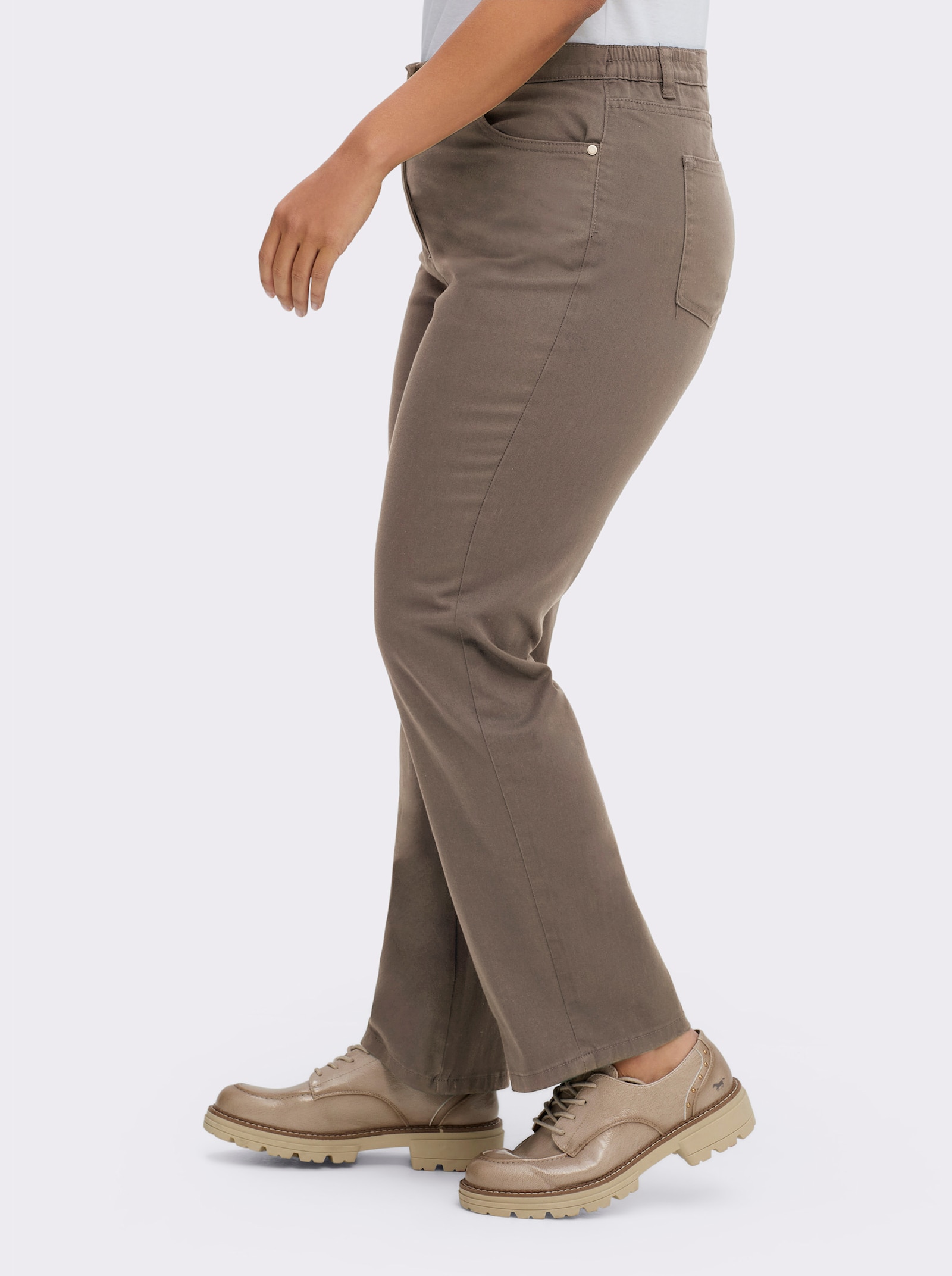 Stretch-Hose mit Nieten an den Taschen - taupe