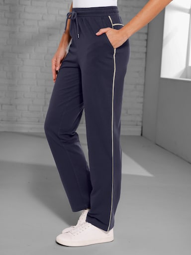 Freizeithose mit Kontrastpaspeln - marine