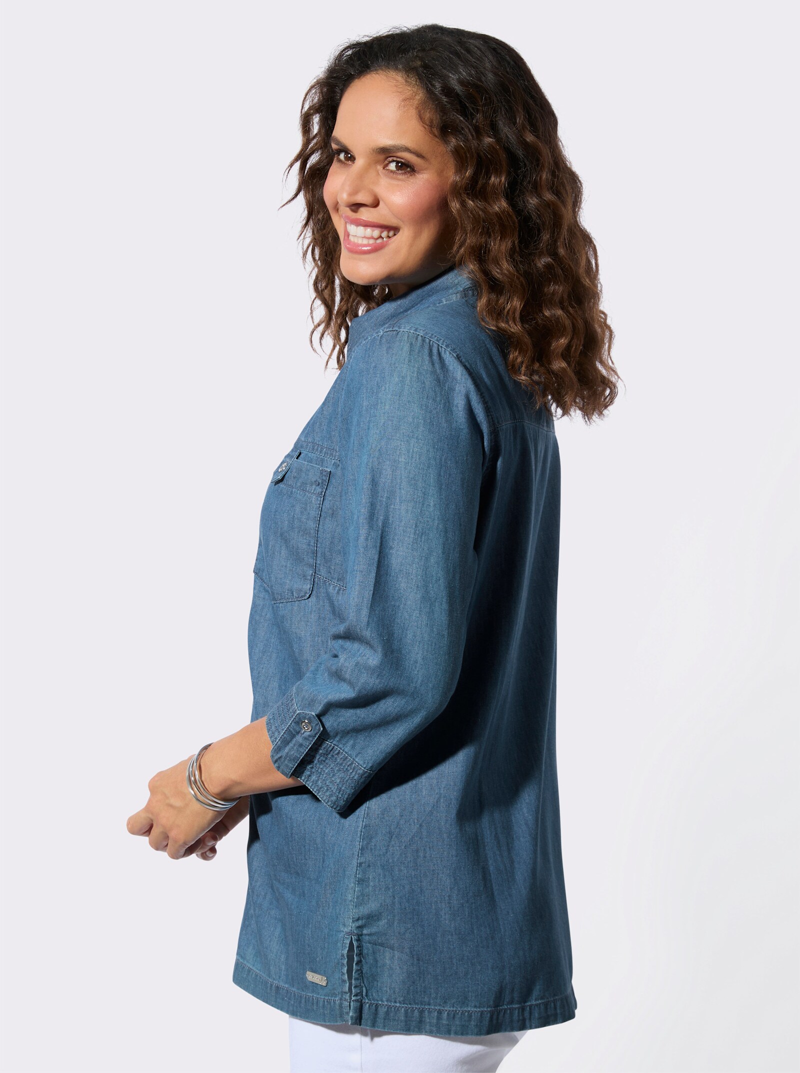 Jeansbluse mit Reissverschluss - blue-bleached