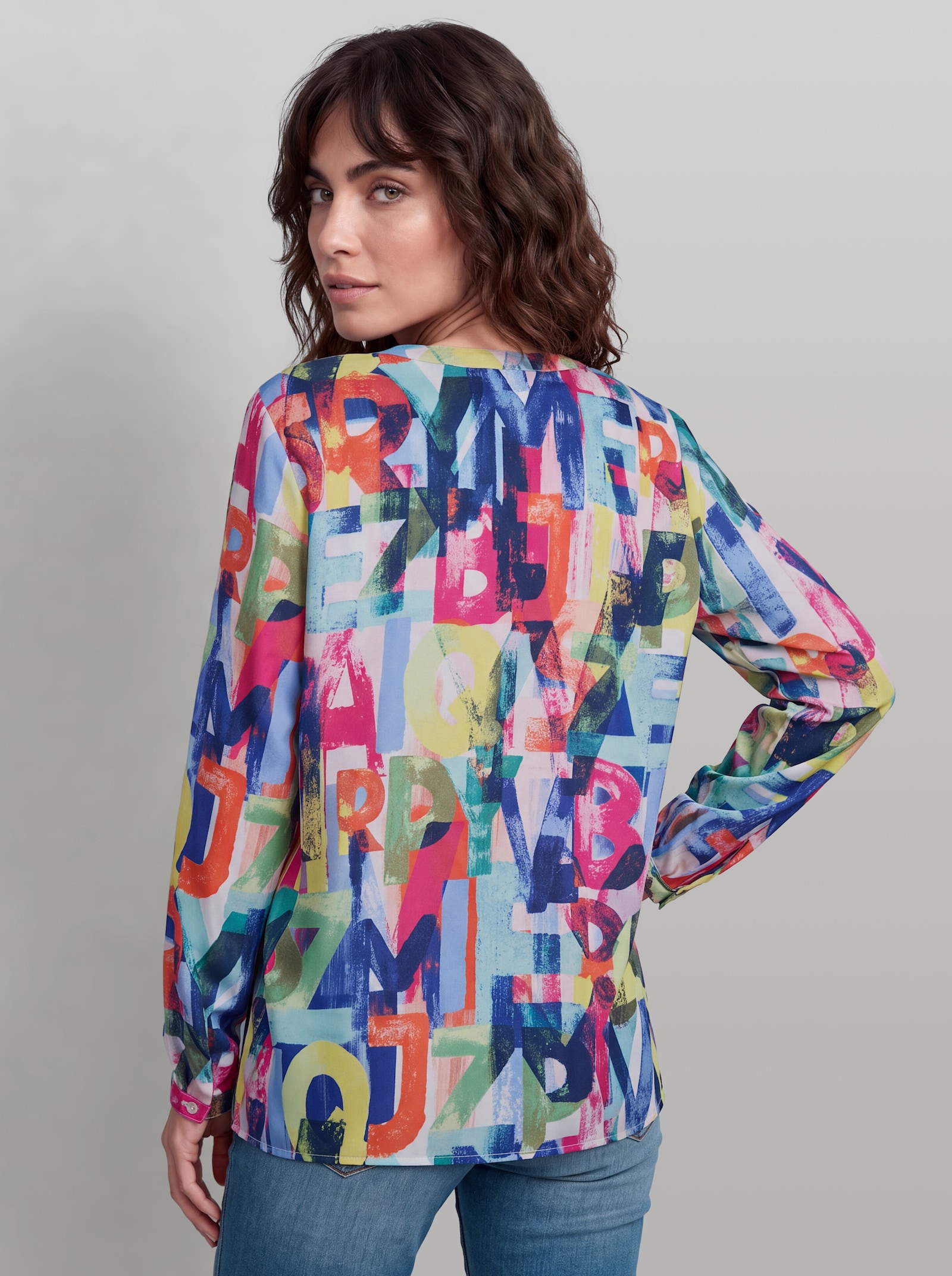 heine Druckbluse aus Satin - fuchsia-oliv-bedruckt