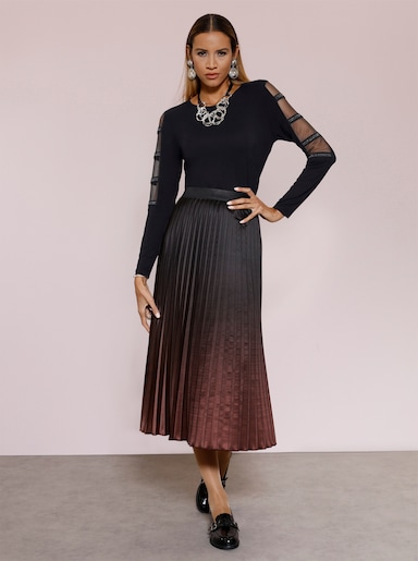 Langarmshirt mit verzierten Partien aus Mesh - schwarz