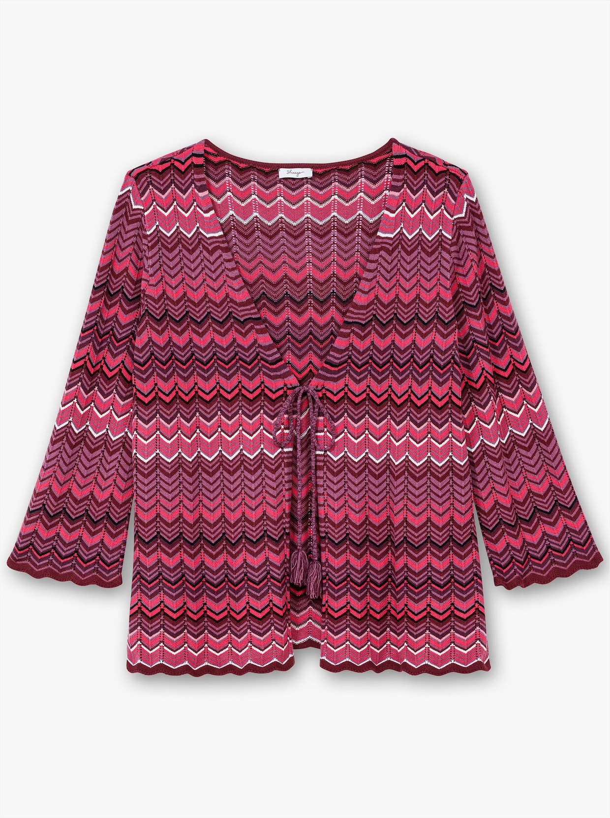 sheego Strickjacke - weinrot-gemustert