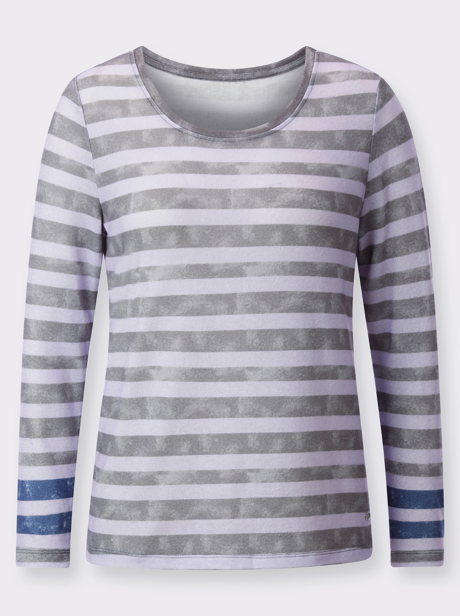 Streepjesshirt met licht opgeruwde buitenkant - lila/grijs gestreept