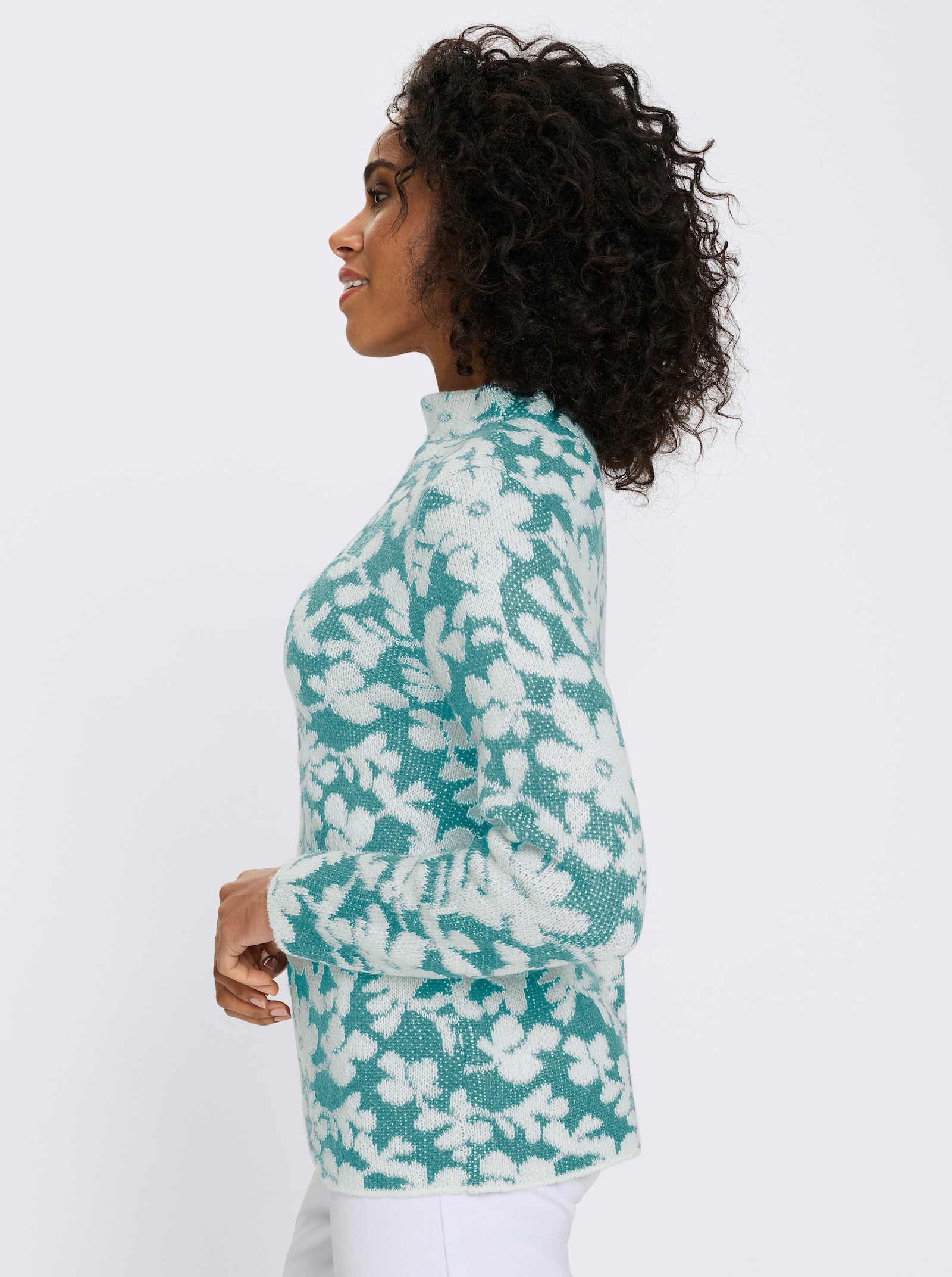 Stehkragenpullover mit Effektgarn - ozean-ecru-gemustert