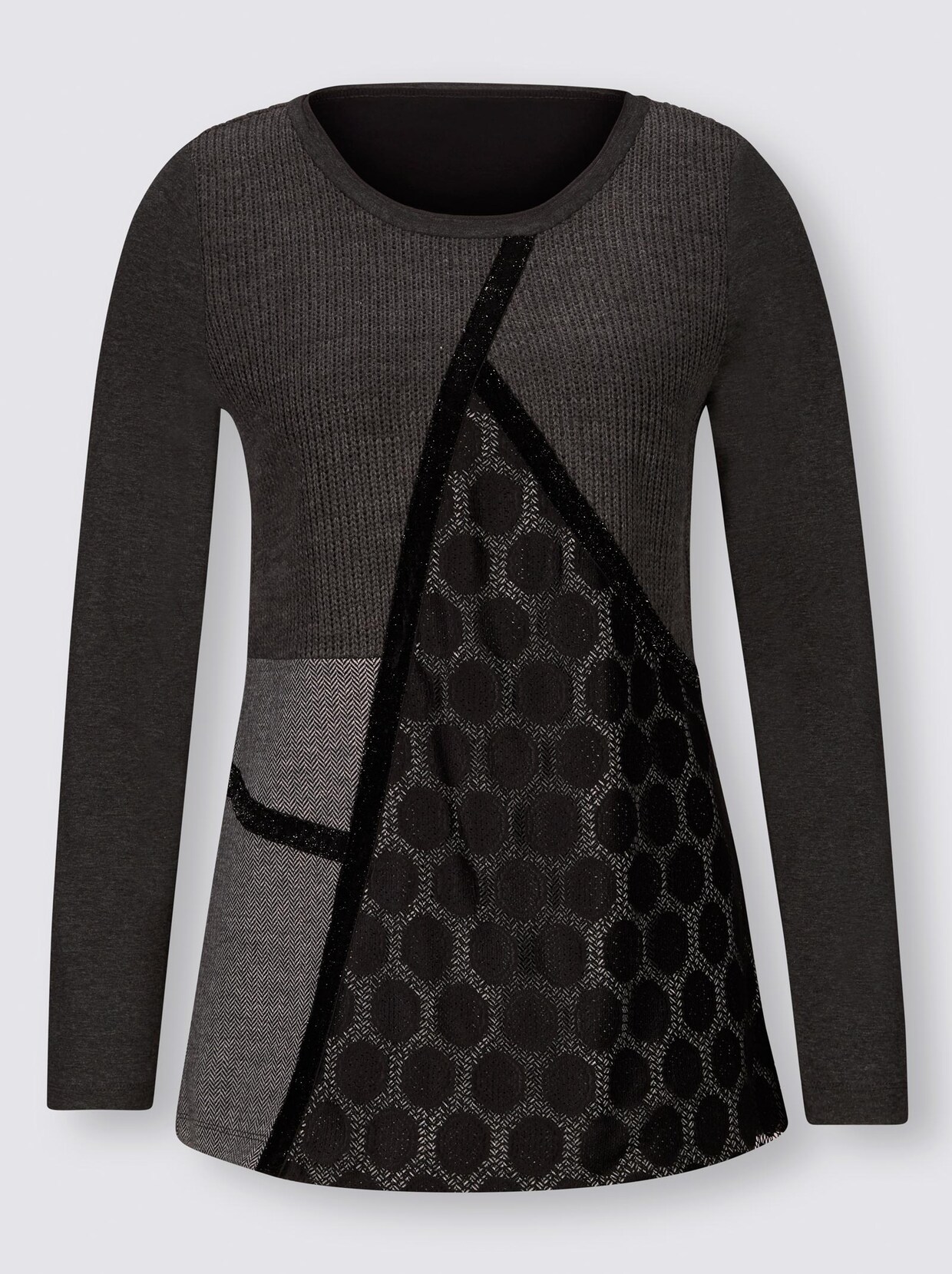 Linea Tesini Druck-Shirt - schwarz-grau-bedruckt