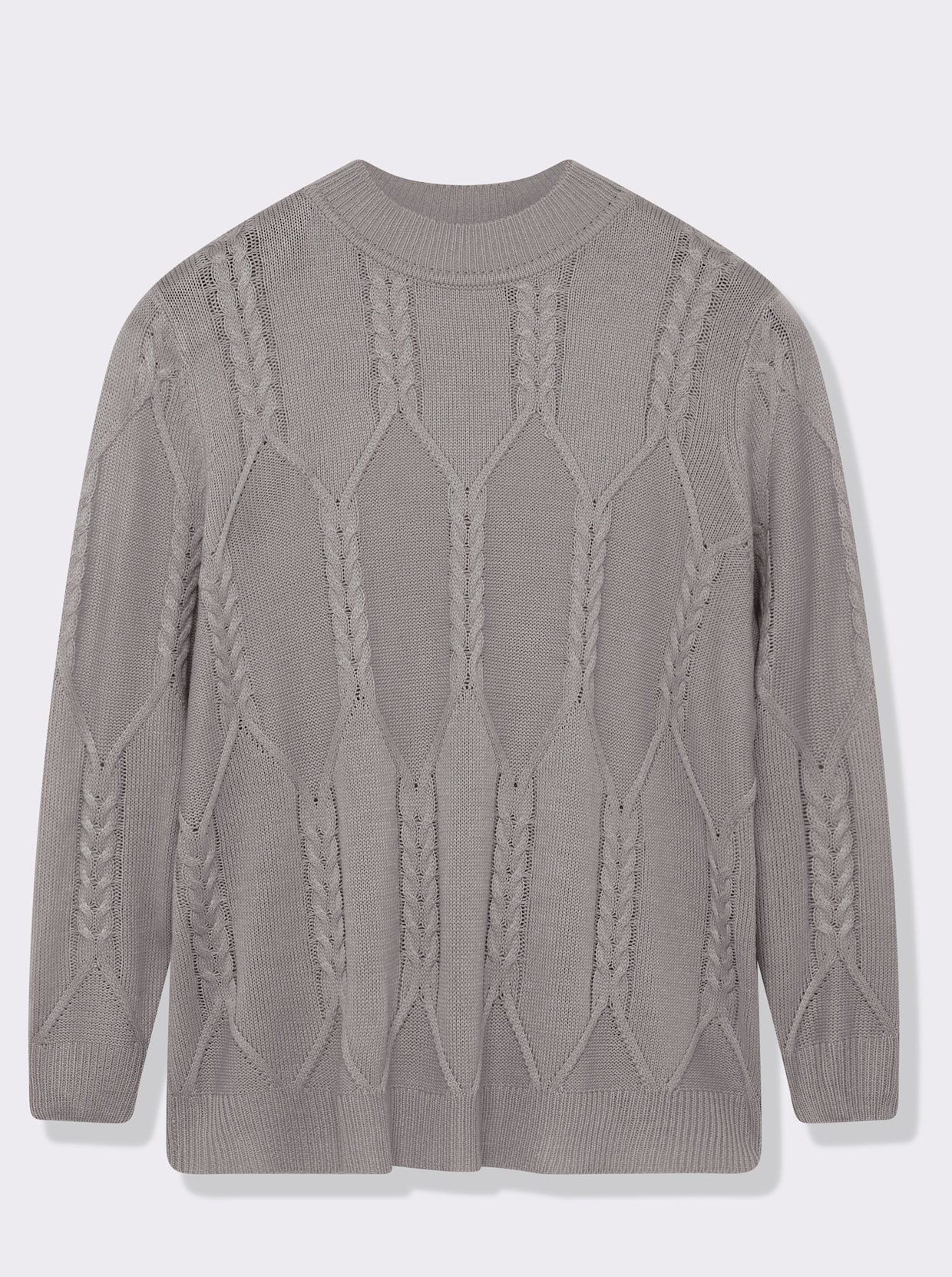 Langarm-Pullover mit Zopfmuster - steingrau