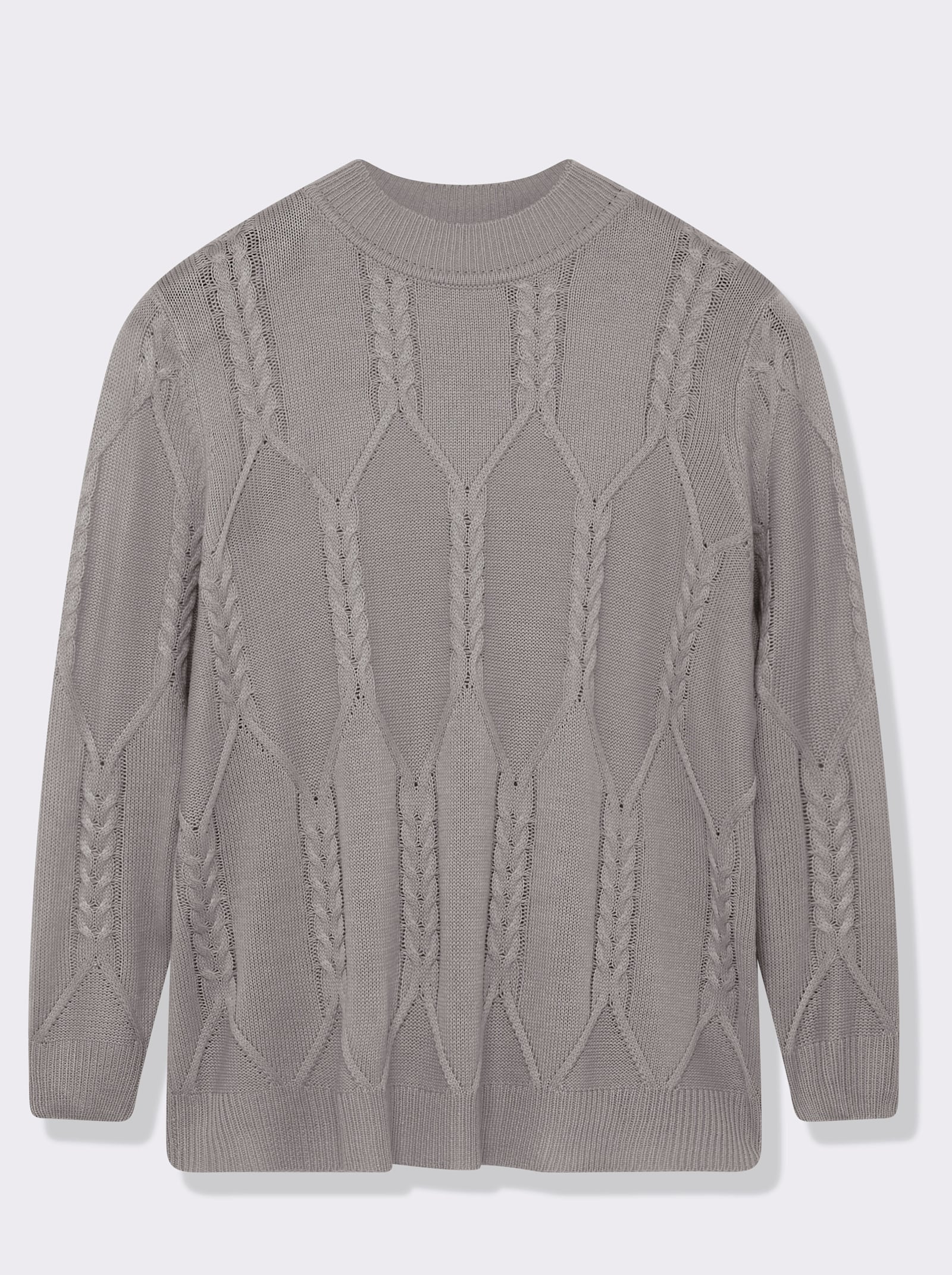Langarm-Pullover mit Zopfmuster - steingrau