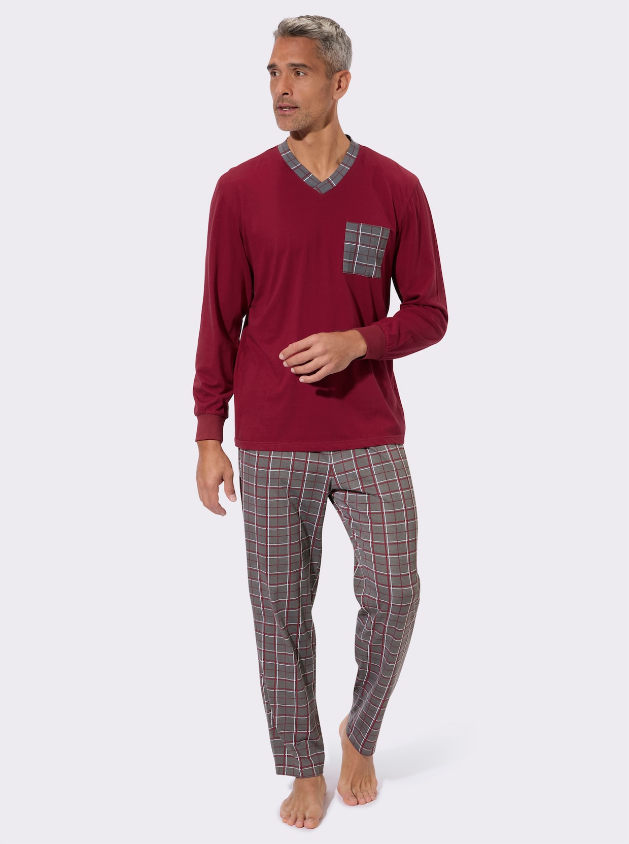 Pyžamo, našité vrecko - tmavočerv.-antrac.