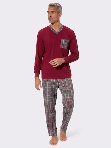 Pyžamo, našité vrecko - tmavočerv.-antrac.