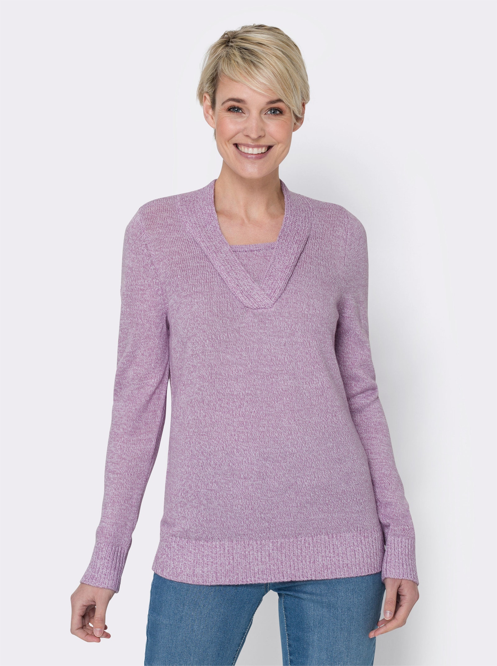 2-in-1-Pullover in Melange-Optik - orchidee-meliert