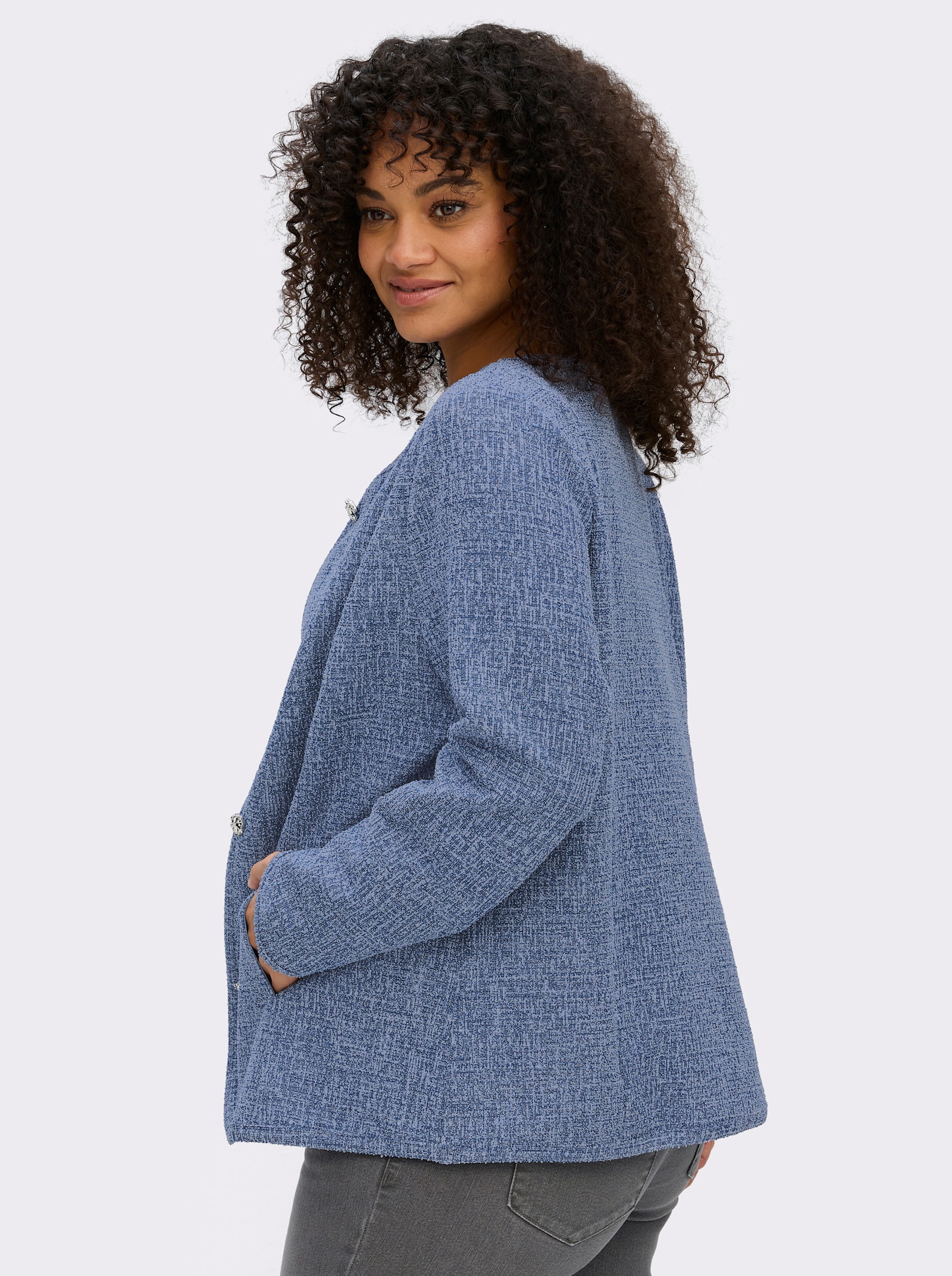 sheego Boucléjacke mit Schmuckknöpfen - jeansblau