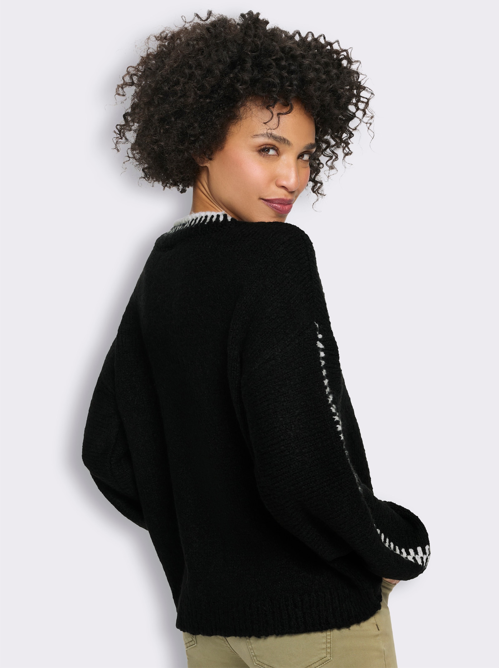 heine Strickpullover mit Kontrast-Details - schwarz