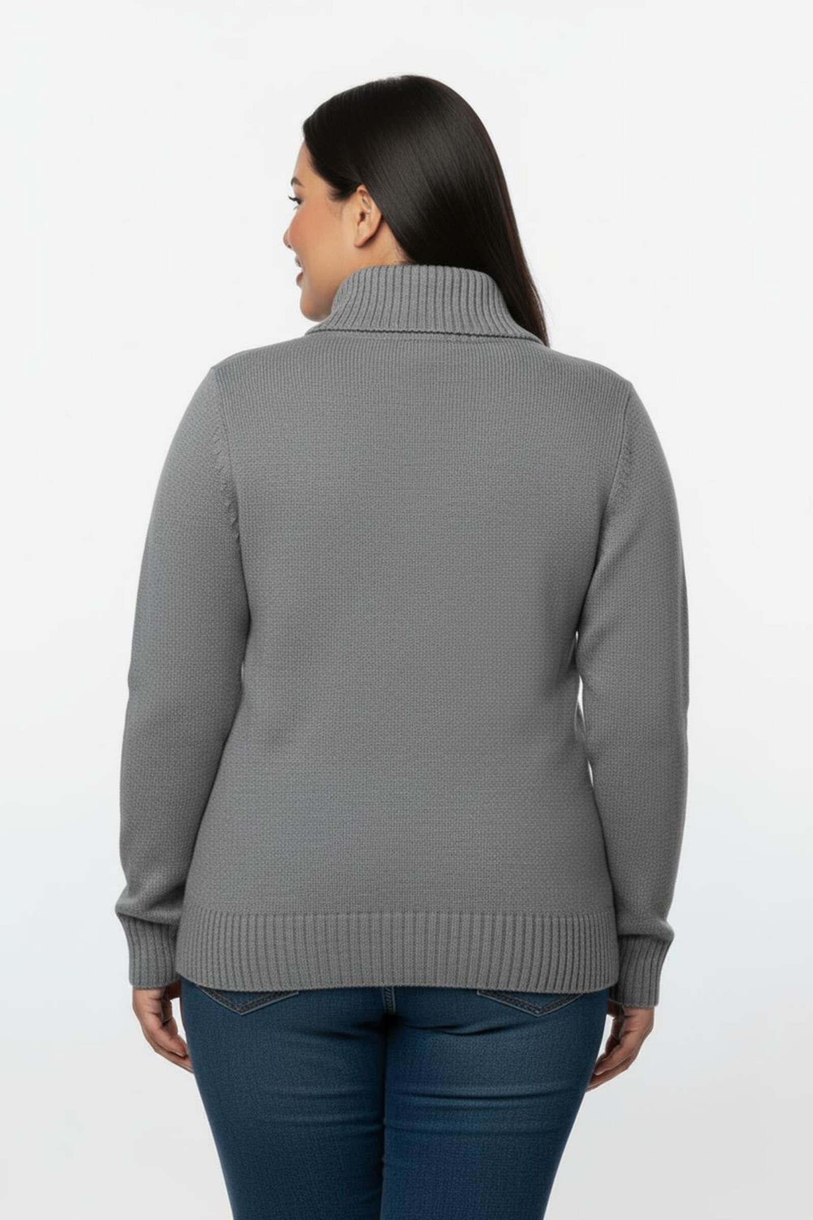 Troyer mit breiten Rippabschlüssen - grau-meliert