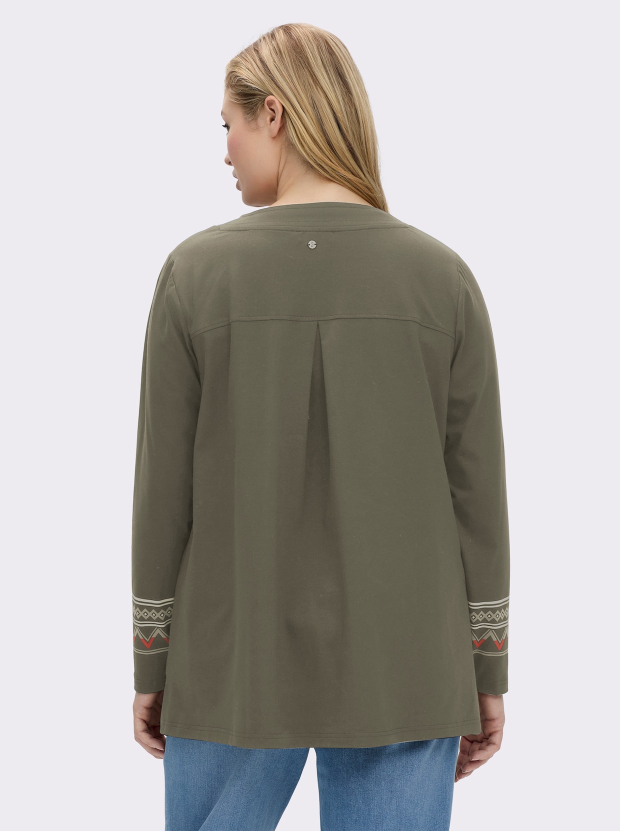 sheego Shirt - khaki-beige-bedruckt