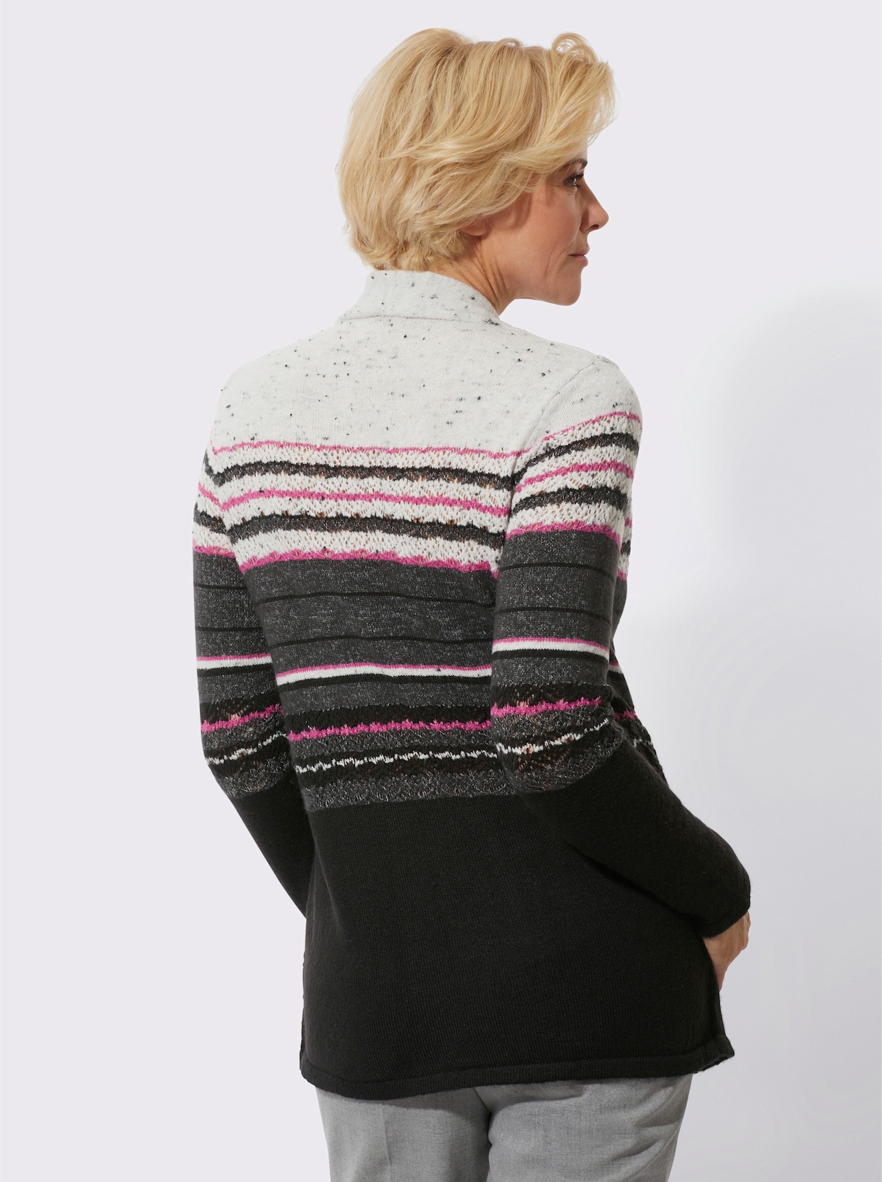 2-in-1-pullover - antraciet/heide gestreept