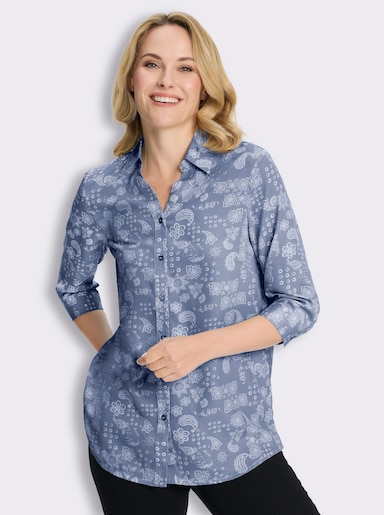 Longbluse mit Paisley-Print - taubenblau-weiß-bedruckt