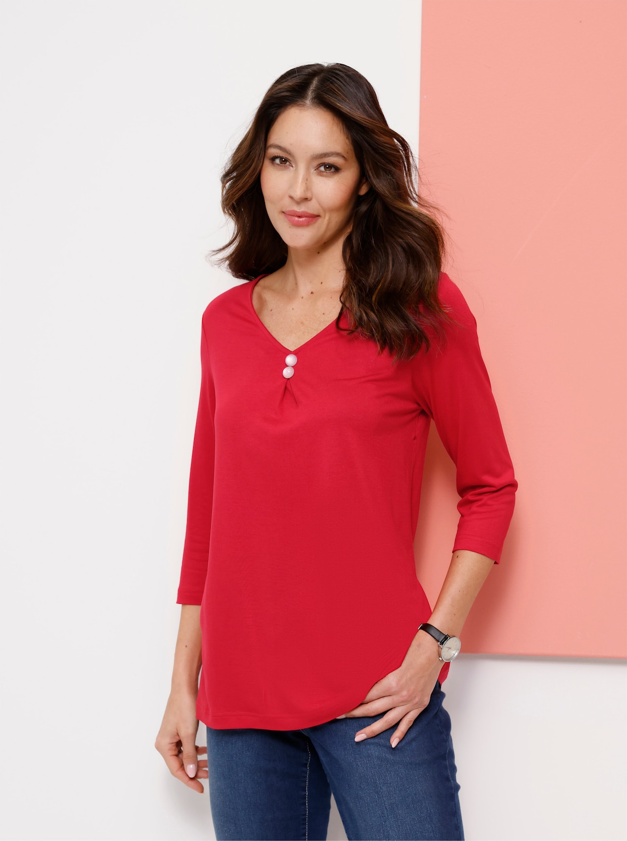 Shirt met 3/4-mouw - rood