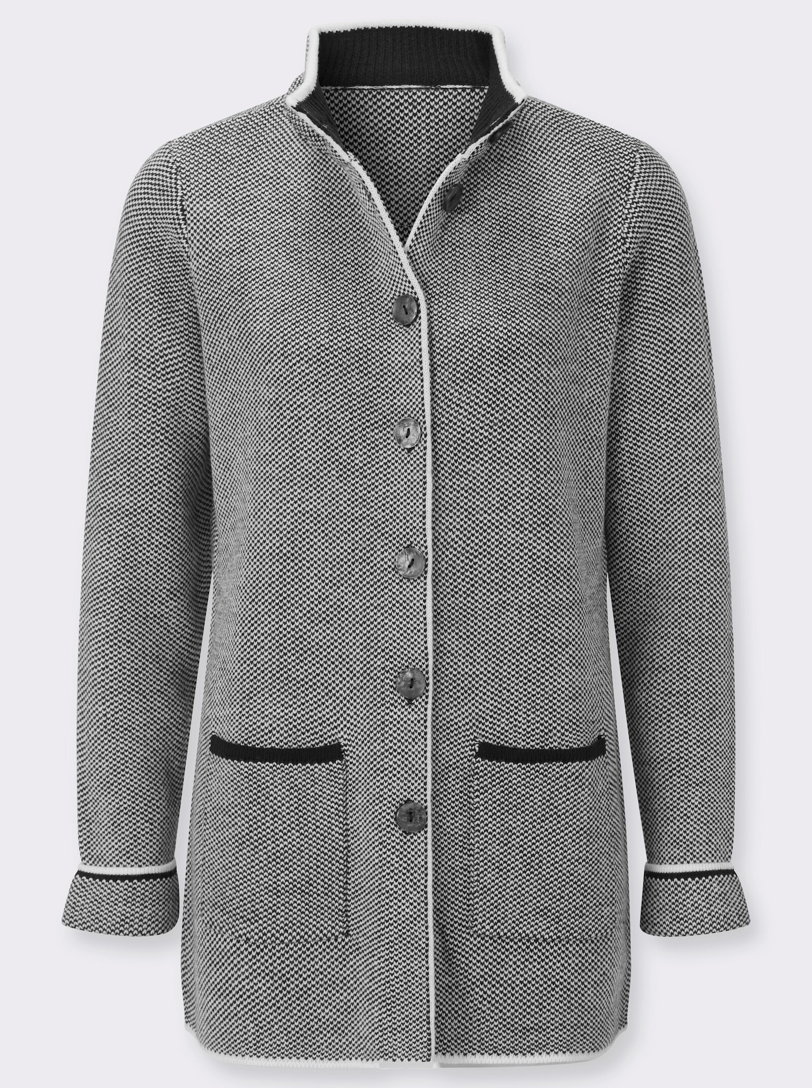 Longstrickjacke in Salz- & Pfeffer-Optik - ecru-schwarz-gemustert