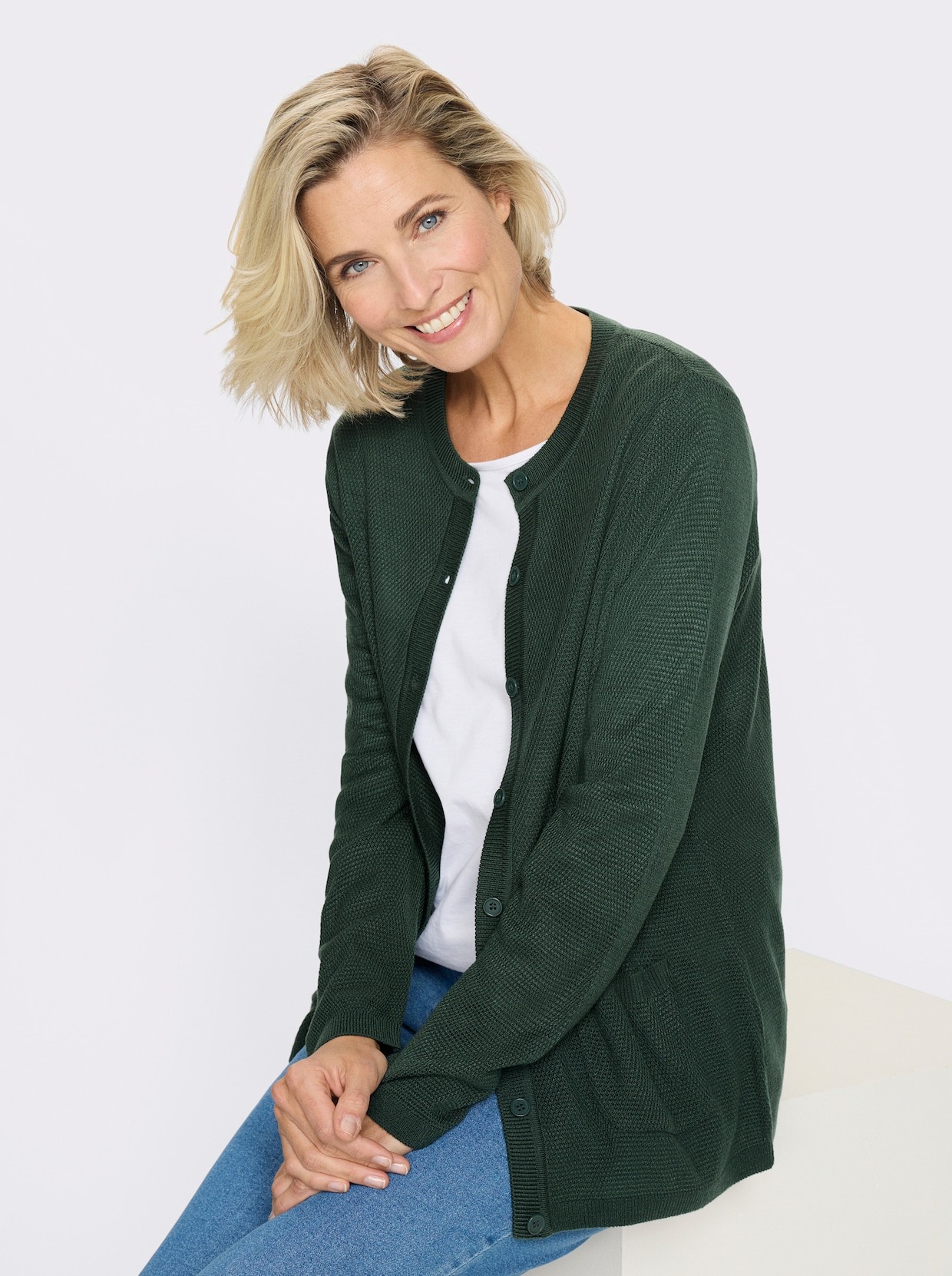 Strickjacke mit Struktur-Muster - moos